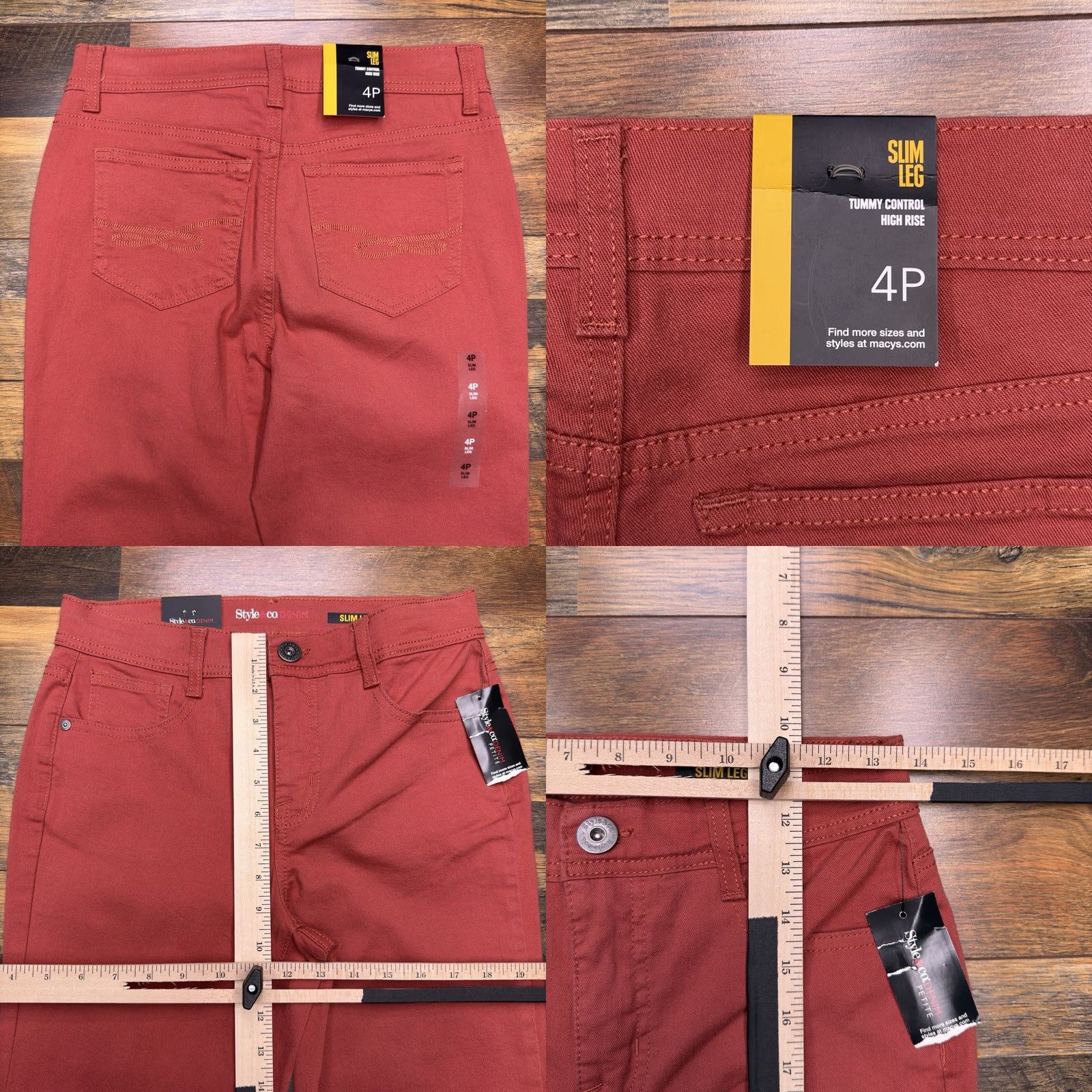 Vintage Style&co Slim Leg Jeans Womens 4 Petite Red High Rise Stretch New Size 27" / US 4 / IT 40 - 8 Thumbnail