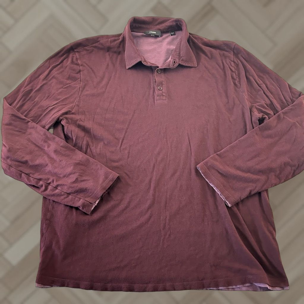 Vince Vince Long Sleeve Button-Front Rugby Shirt Men's XL Maroon Size US XL / EU 56 / 4 - 1 Thumbnail