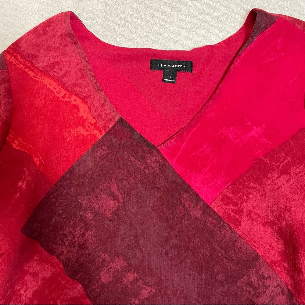 Halston H by Halston Red Sheer Layered V-Neck Tunic Top | Size 1X Size XL / US 12-14 / IT 48-50 - 9 Thumbnail