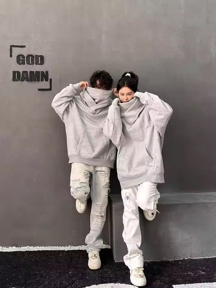 Japanese Brand OVERSIZED Grey Hoodie with Dual Zip & High Neck | Streetwear Size US L / EU 52-54 / 3 - 9 Thumbnail