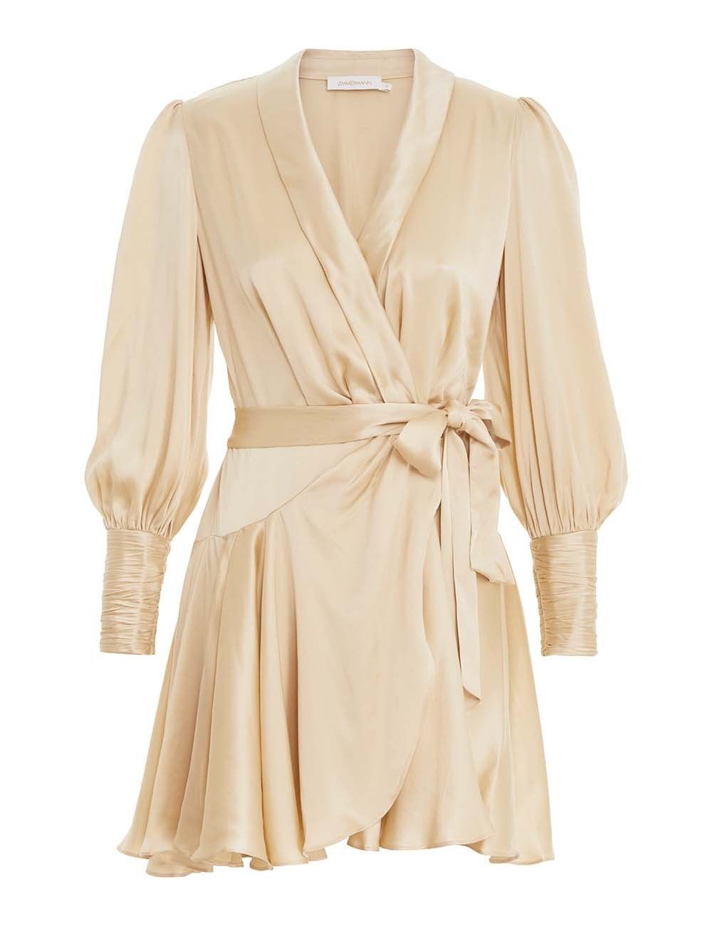 Zimmermann oc11z0425 Silk Wrap Mini Dress in Beige Size S / US 4 / IT 40 - 1 Thumbnail
