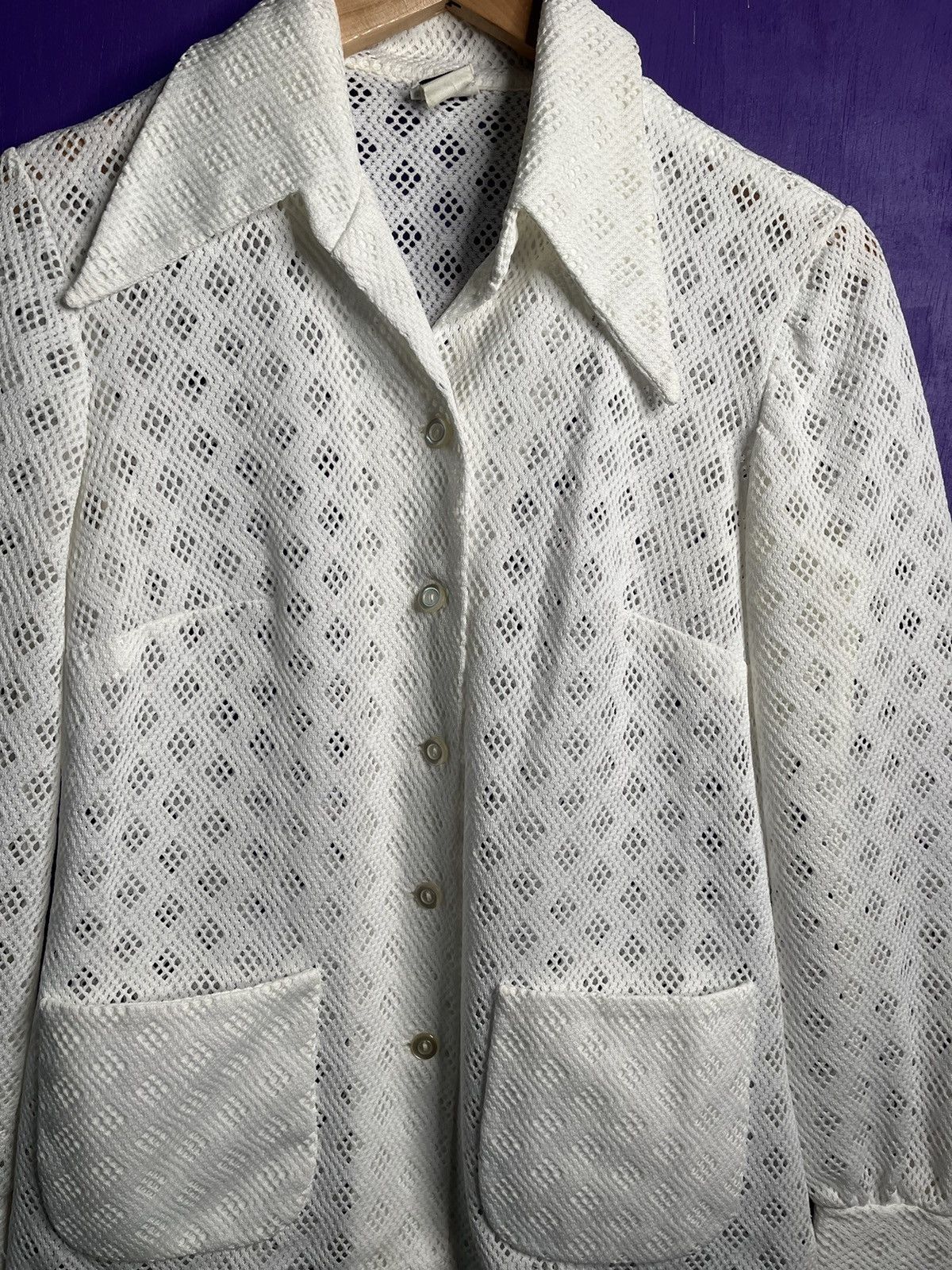 Vintage Vintage 80s diamond pattern mesh button up Size US M / EU 48-50 / 2 - 3 Thumbnail
