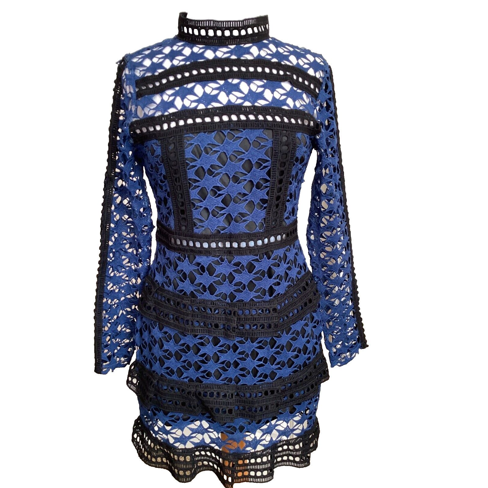 Other VINTAGE CROCHET EYELET PEEK-A-BOO BLUE LACE TIERED DRESS Size S / US 4 / IT 40 - 1 Thumbnail
