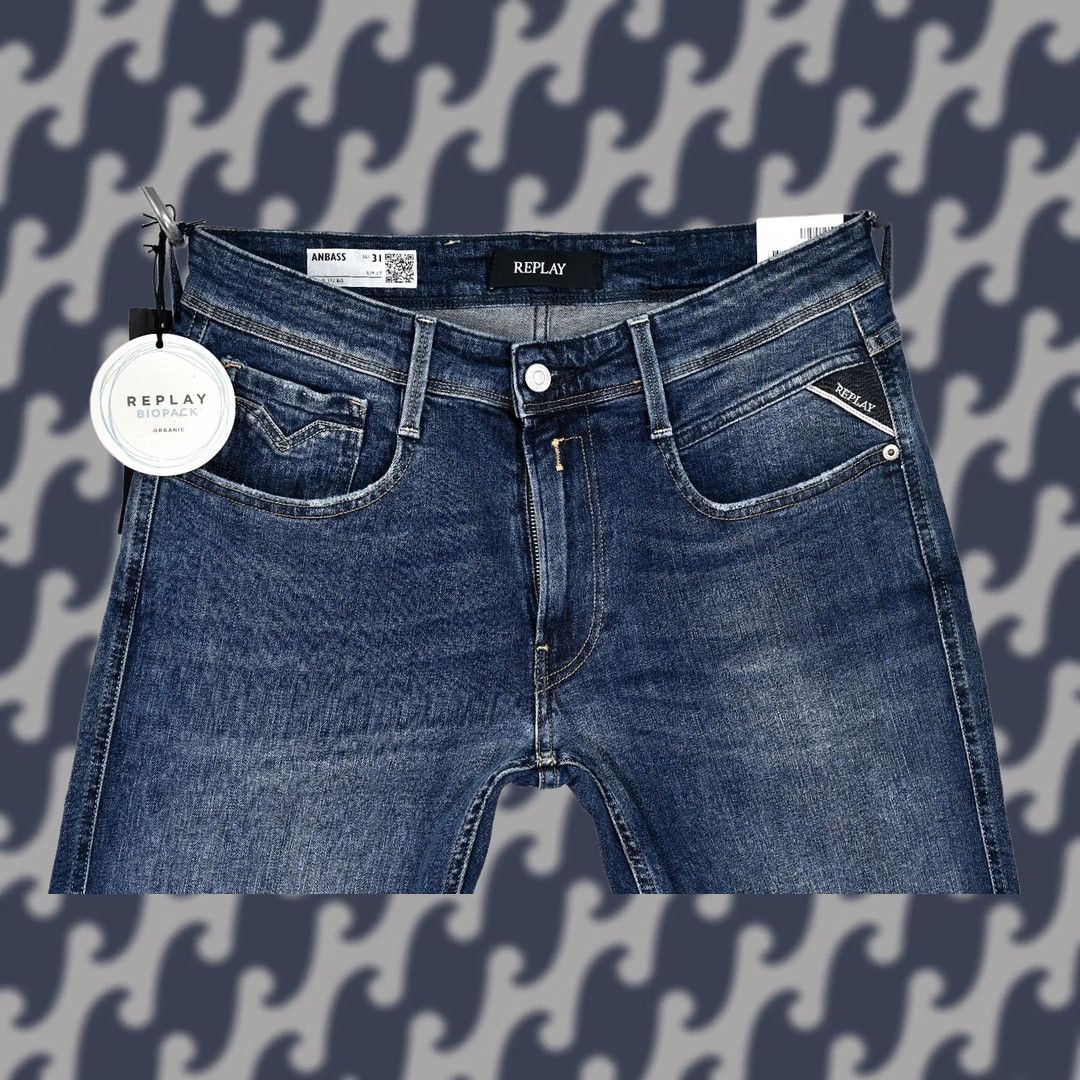 Replay REPLAY ANBASS M 914Y Jeans Slim Men W31/L34 Dark Indigo Denim Stretch 98% Cotton 1% Elastane Regular Inseam 34" Blue NWT Size US 31 - 1 Thumbnail