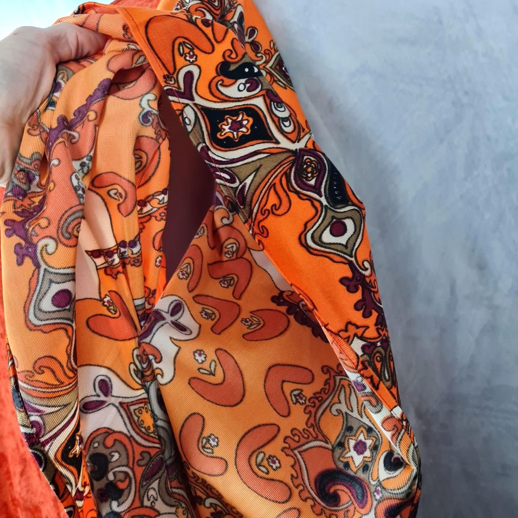 Velvet VINTAGE Maeko's Kaftan Dress Womens One Size Orange Velvet Paisley Maxi 70s Size ONE SIZE - 5 Thumbnail