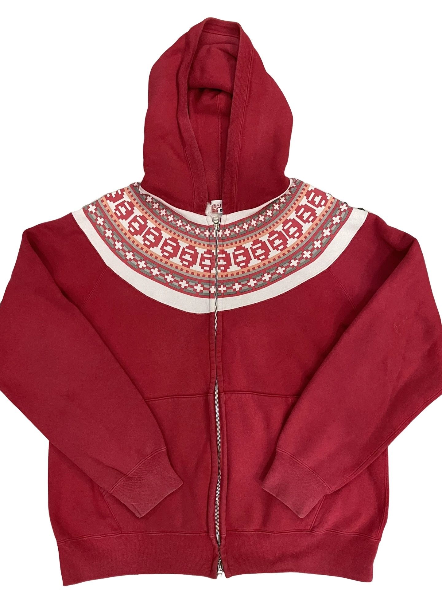 Bape BAPE Fair Isle Zip-Up Hoodie Red Size L Size US L / EU 52-54 / 3 - 1 Thumbnail