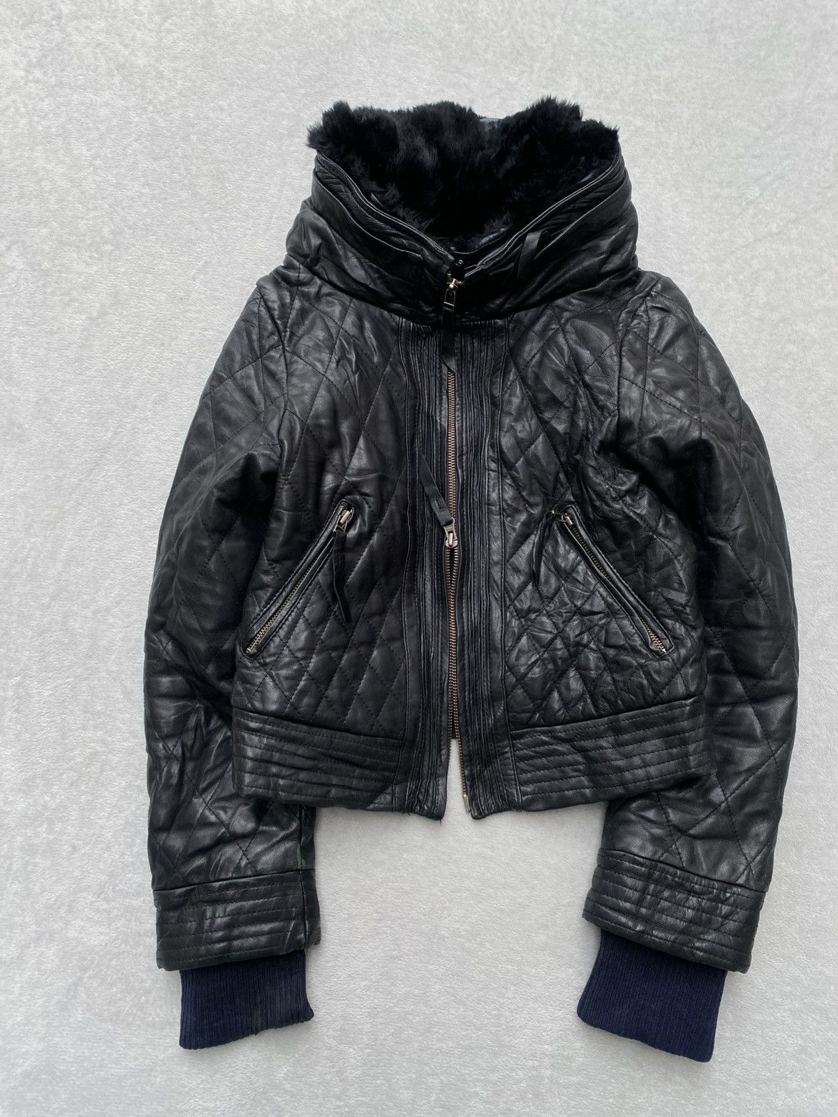 Japanese Brand 2000s Galicia / Galicie- Bono Fur Quilted Leather Jacket Size S / US 4 / IT 40 - 12 Thumbnail