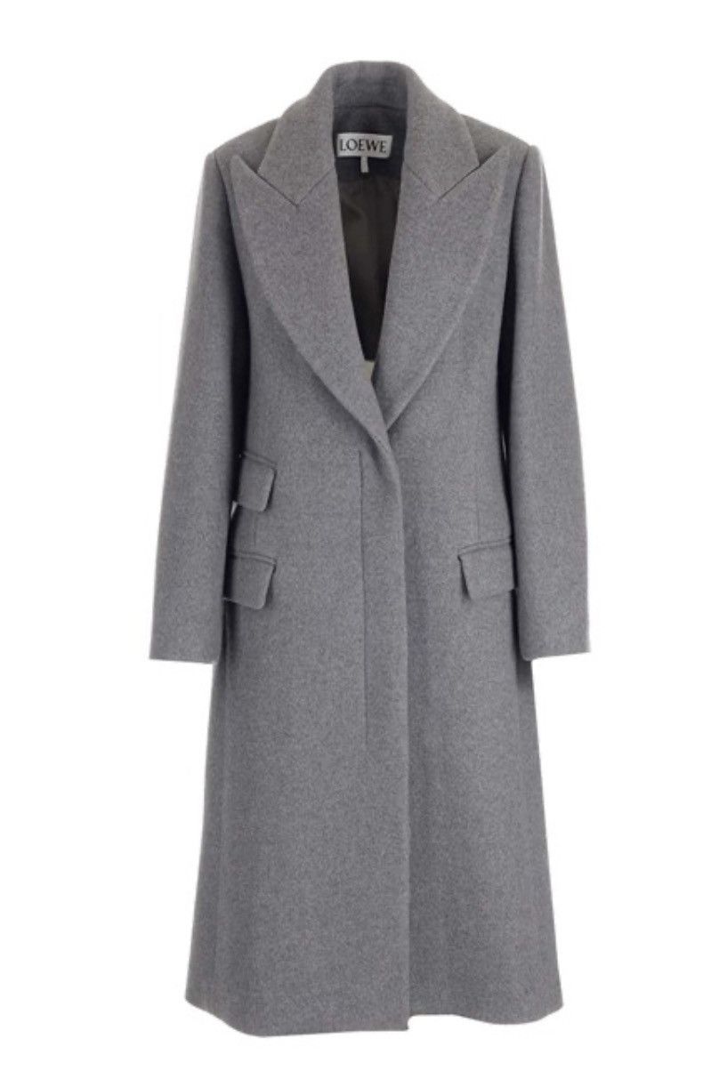 image of Single Breasted Loewe Long Coat, Grey, Cashmere/wool, Women's (Size Small)