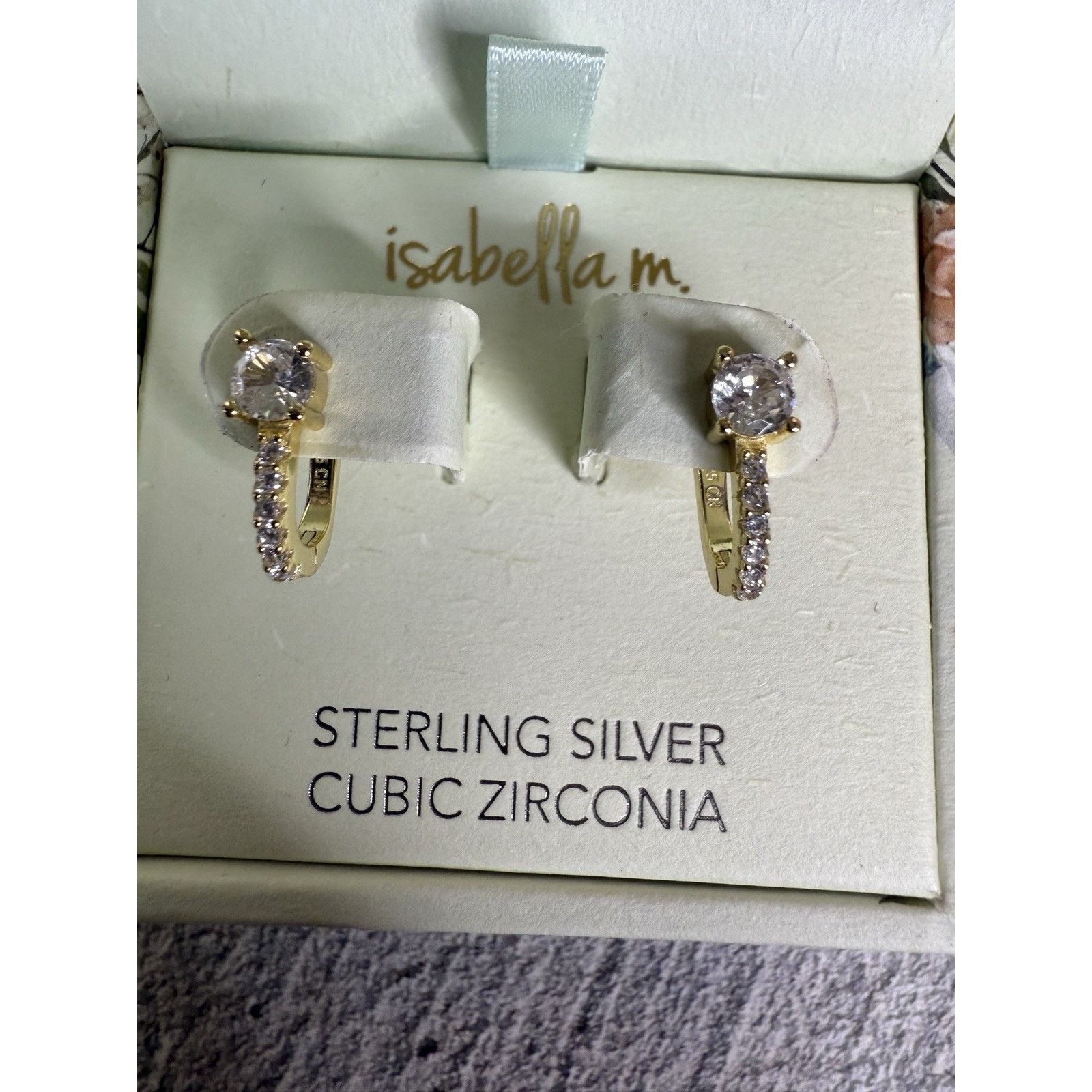 Sterling Silver Isabella M Sterling Silver Vermeil Cubic Zirconia Earrings Size ONE SIZE - 2 Thumbnail