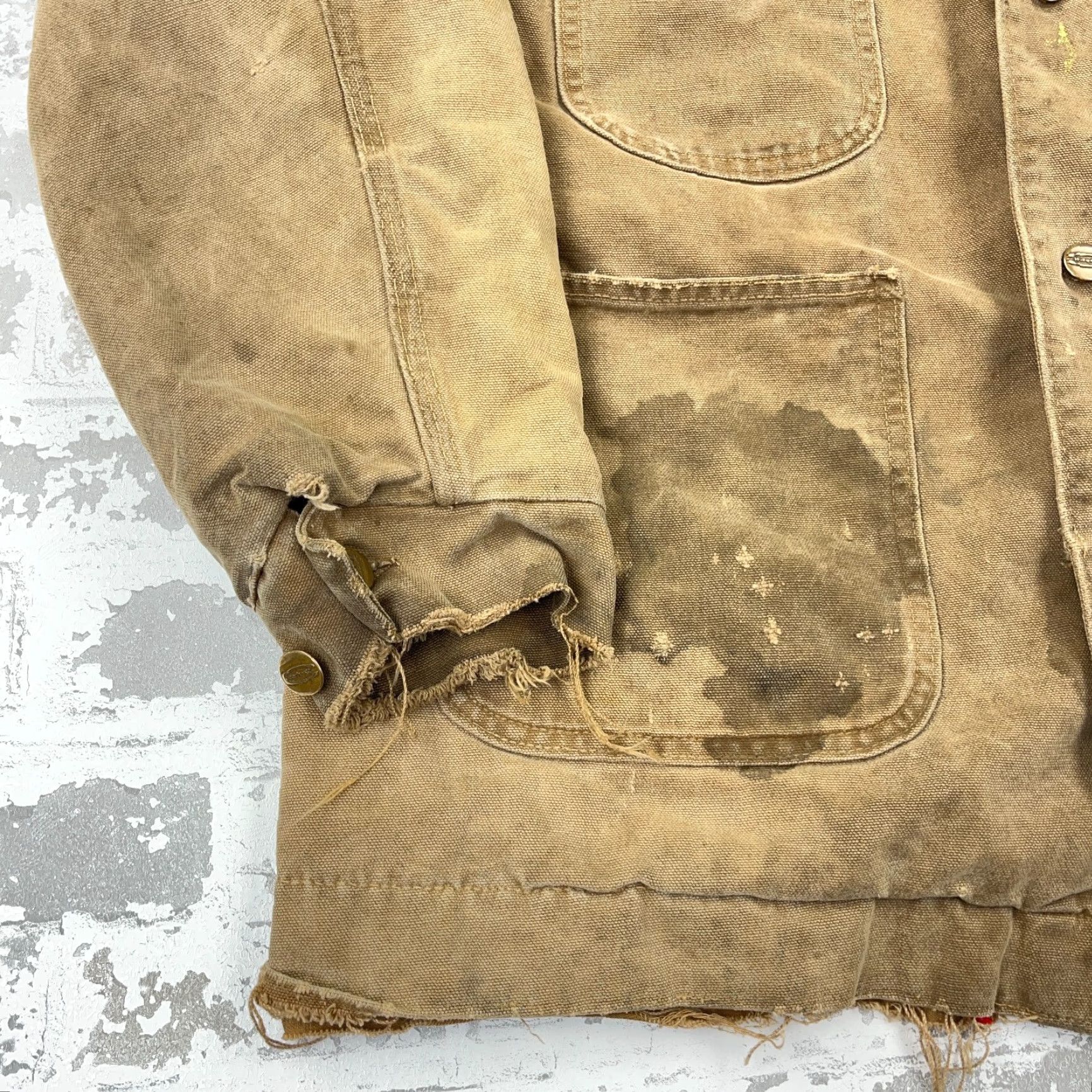 Carhartt VINTAGE Carhartt Chore Jacket Men M Beige Distressed 90s Thrashed Faded Lined Canvas Zip Jacket Mens Size US M / EU 48-50 / 2 - 4 Thumbnail
