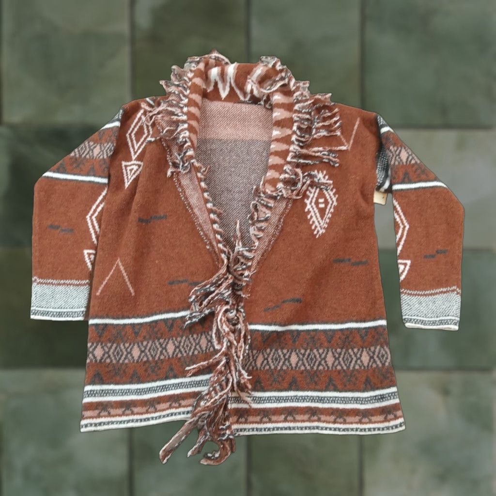 Vintage Doe & Rae Sweater Cardigan Womens Medium Red Aztec Waterfall Open Front Stretch Size M / US 6-8 / IT 42-44 - 1 Thumbnail