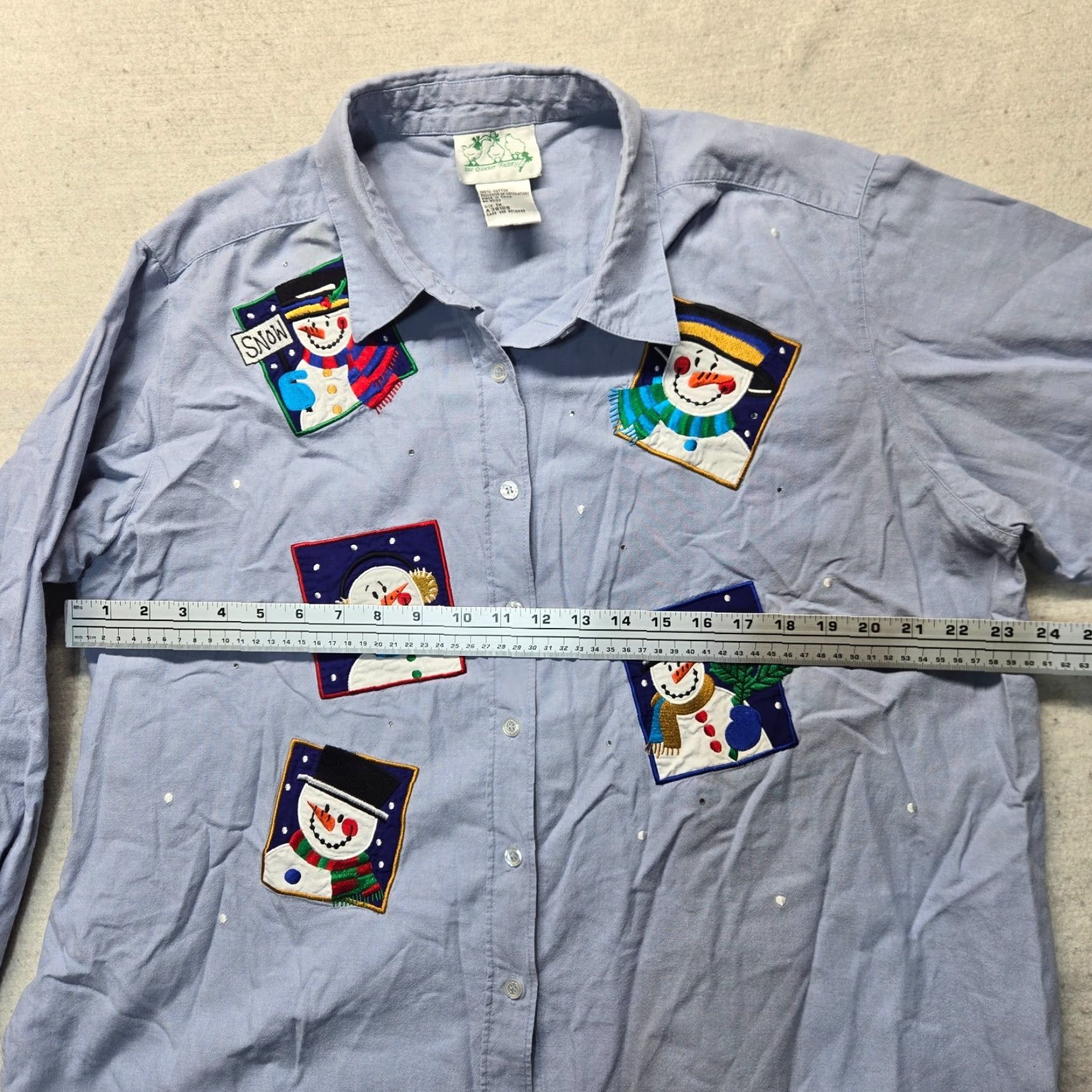 Quacker Factory The Quacker Factory Button-Up Shirt 1X Adult Women's Blue Snowman Patch Vintage No Size XL / US 12-14 / IT 48-50 - 5 Thumbnail