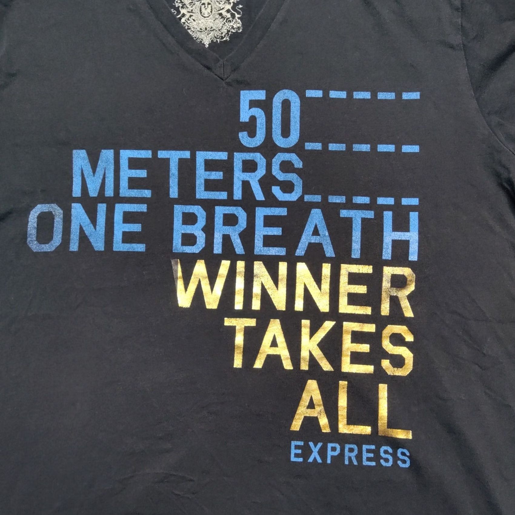 Express EXPRESS 50 Meters One Breath Winner Takes All Men 2XL Black V-Neck T-shirt Size US XXL / EU 58 / 5 - 2 Thumbnail