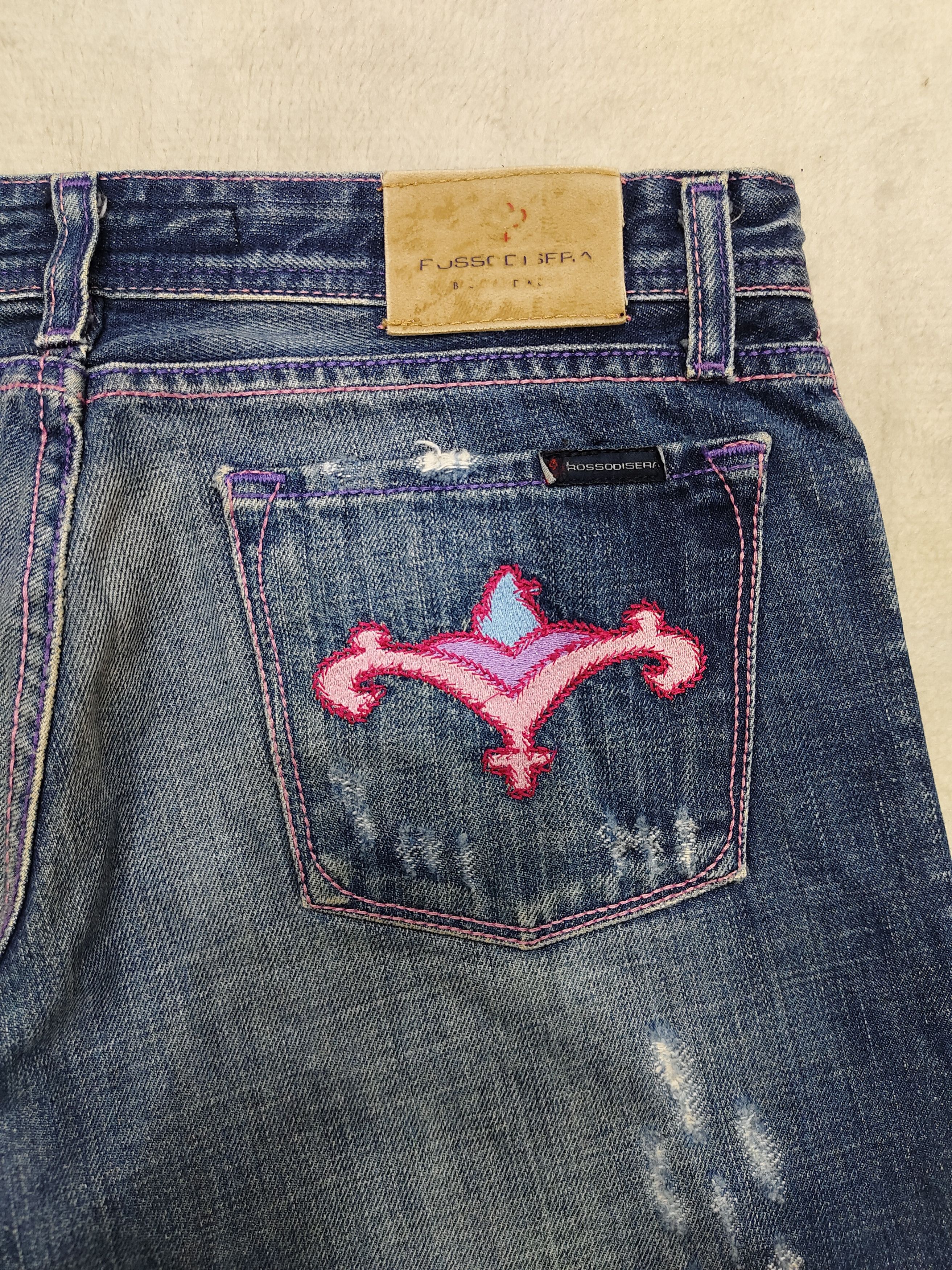 Vintage 🇮🇹Vtg Rossodisera🇮🇹 Embroidered Graphic Distressed Jeans Size 30" / US 8 / IT 44 - 3 Thumbnail