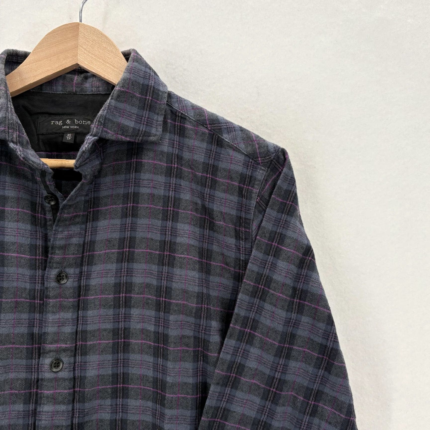 Rag & Bone Rag & Bone Flannel Shirt Mens XS Gray Plaid Long Sleeve Button Front Stretch Size US XS / EU 42 / 0 - 2 Thumbnail