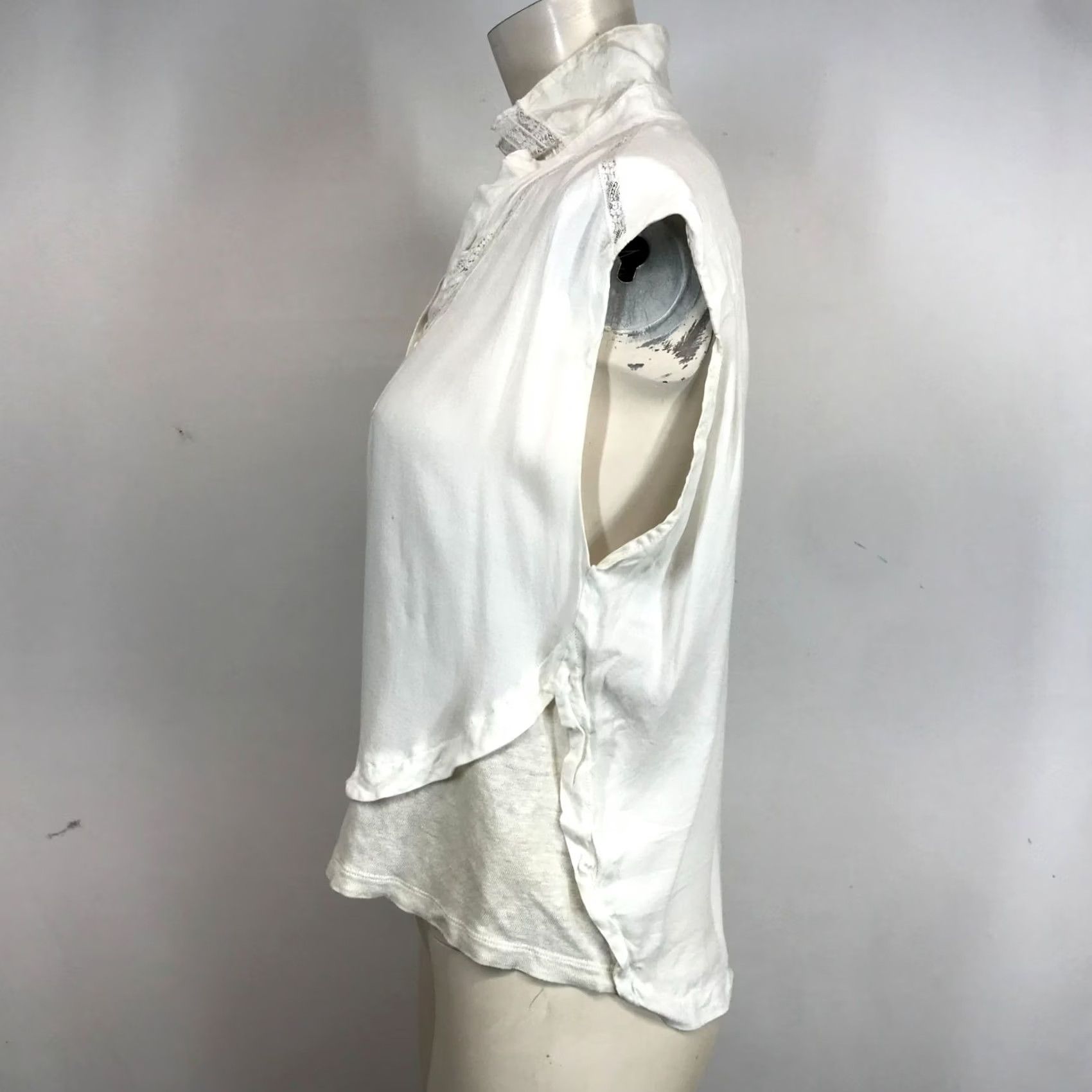 Maje MAJE Blouse Women's 1 White Sleeveless V-Neck Collared Layered Boho Top Size XS / US 0-2 / IT 36-38 - 6 Thumbnail