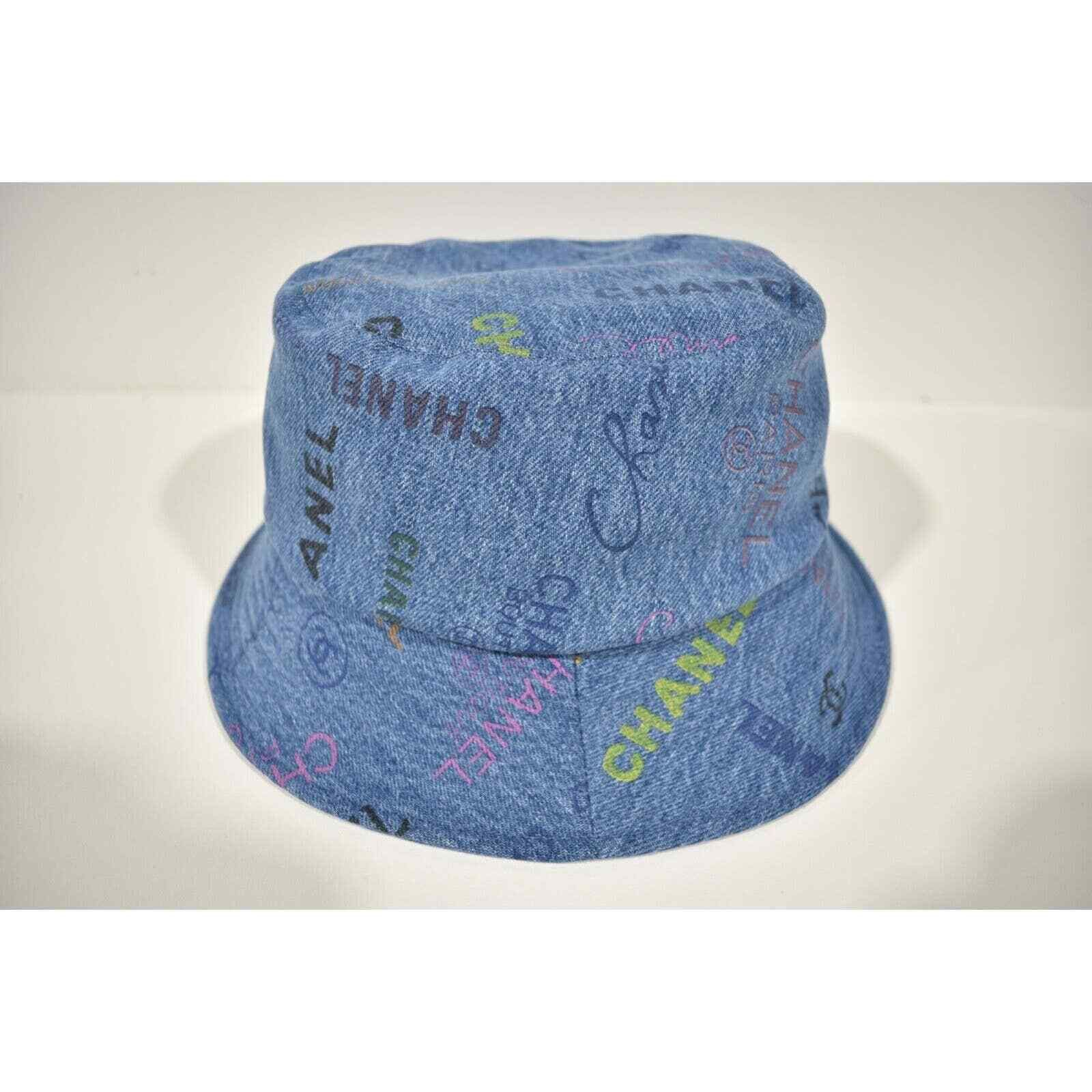 Chanel Chanel Denim Graffiti CC Logo Sun Cloche Bucket Hat Small S Size ONE SIZE - 7 Thumbnail