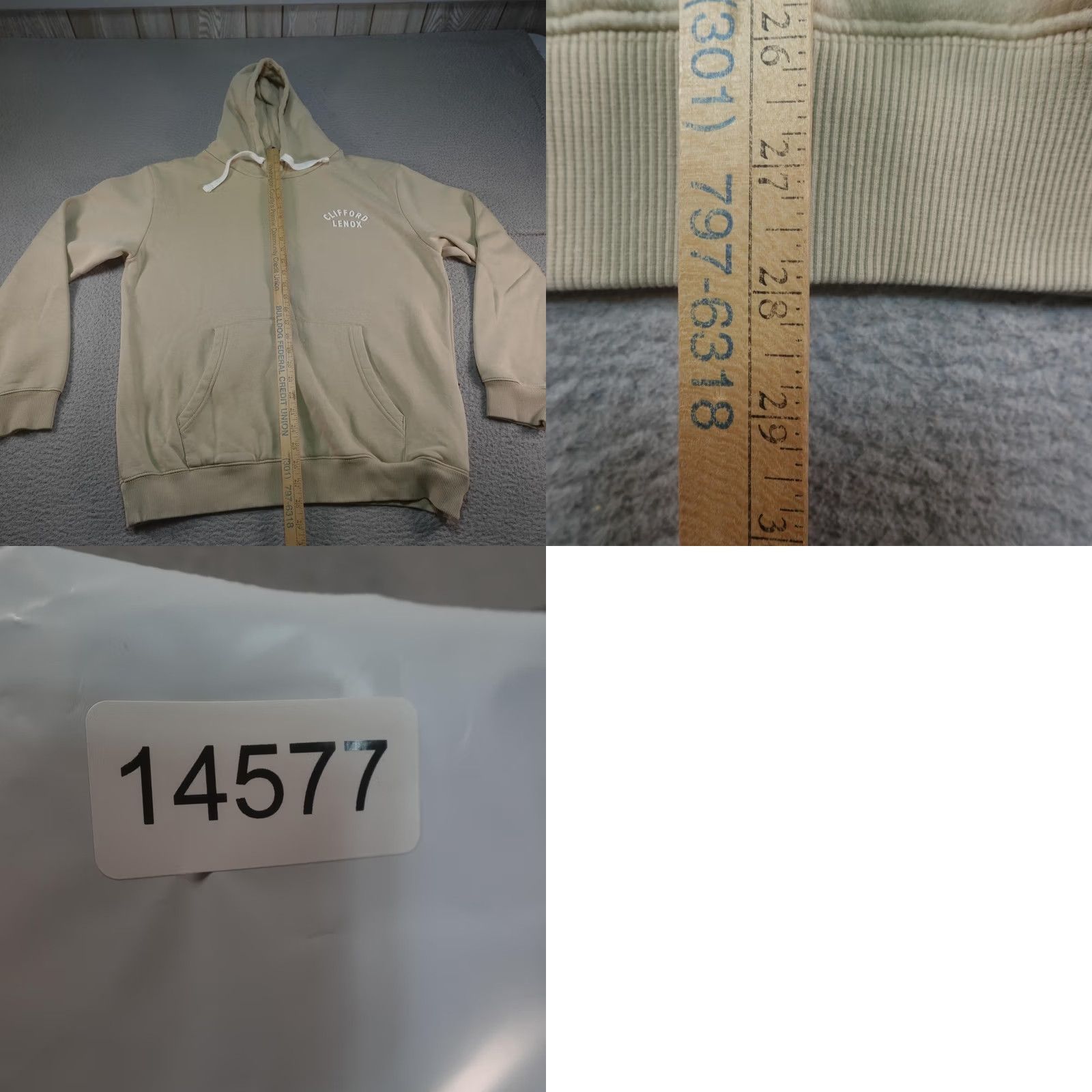 Vintage Clifford Lenox Hoodie Mens XL Beige Pullover Fleece Logo Sweatshirt Pockets Hooded with Drawstring Size US XL / EU 56 / 4 - 8 Thumbnail
