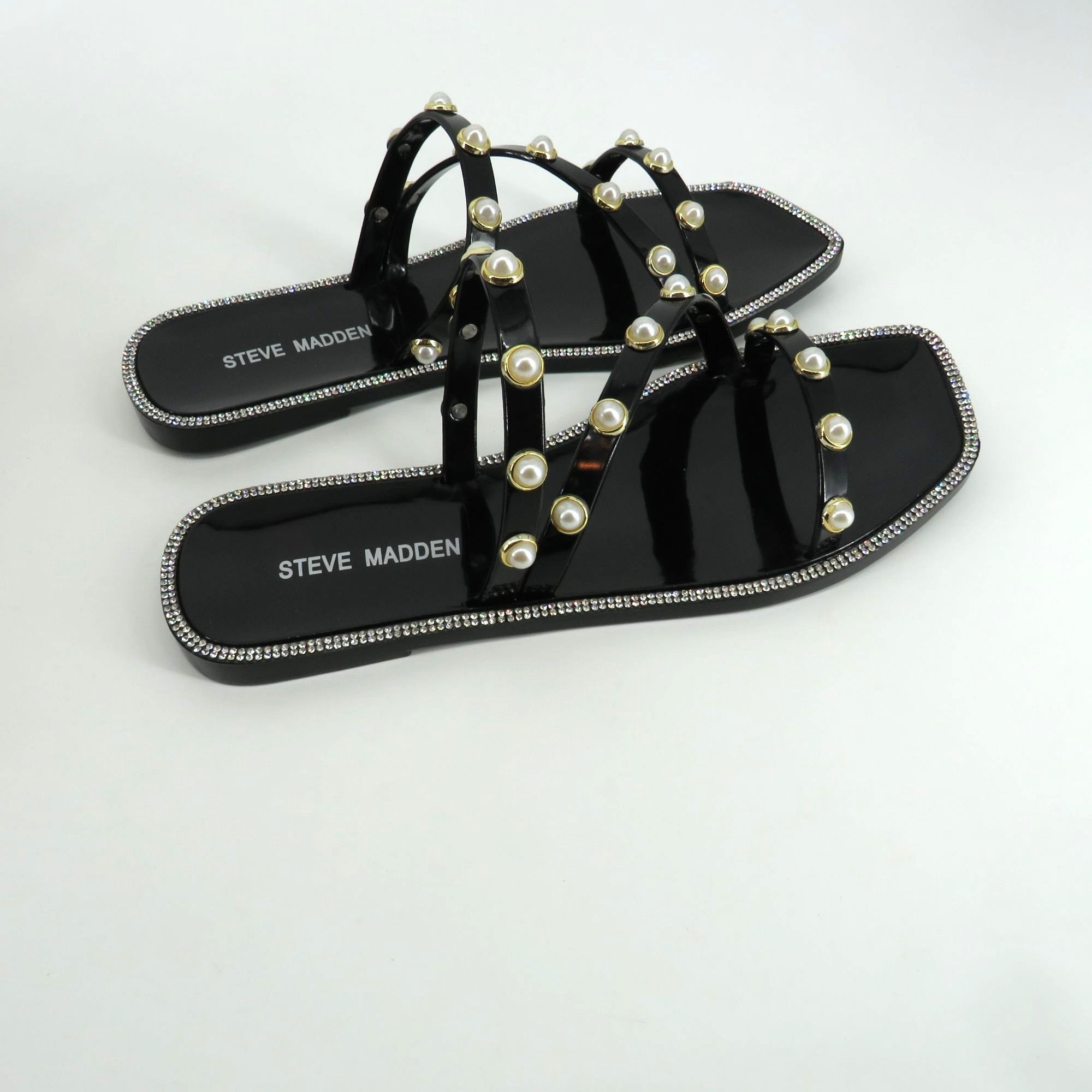 Steve Madden Steve Madden Black Strappy Sandals W/ Faux Pearls & Rhinesto Size US 7 / IT 37 - 4 Thumbnail