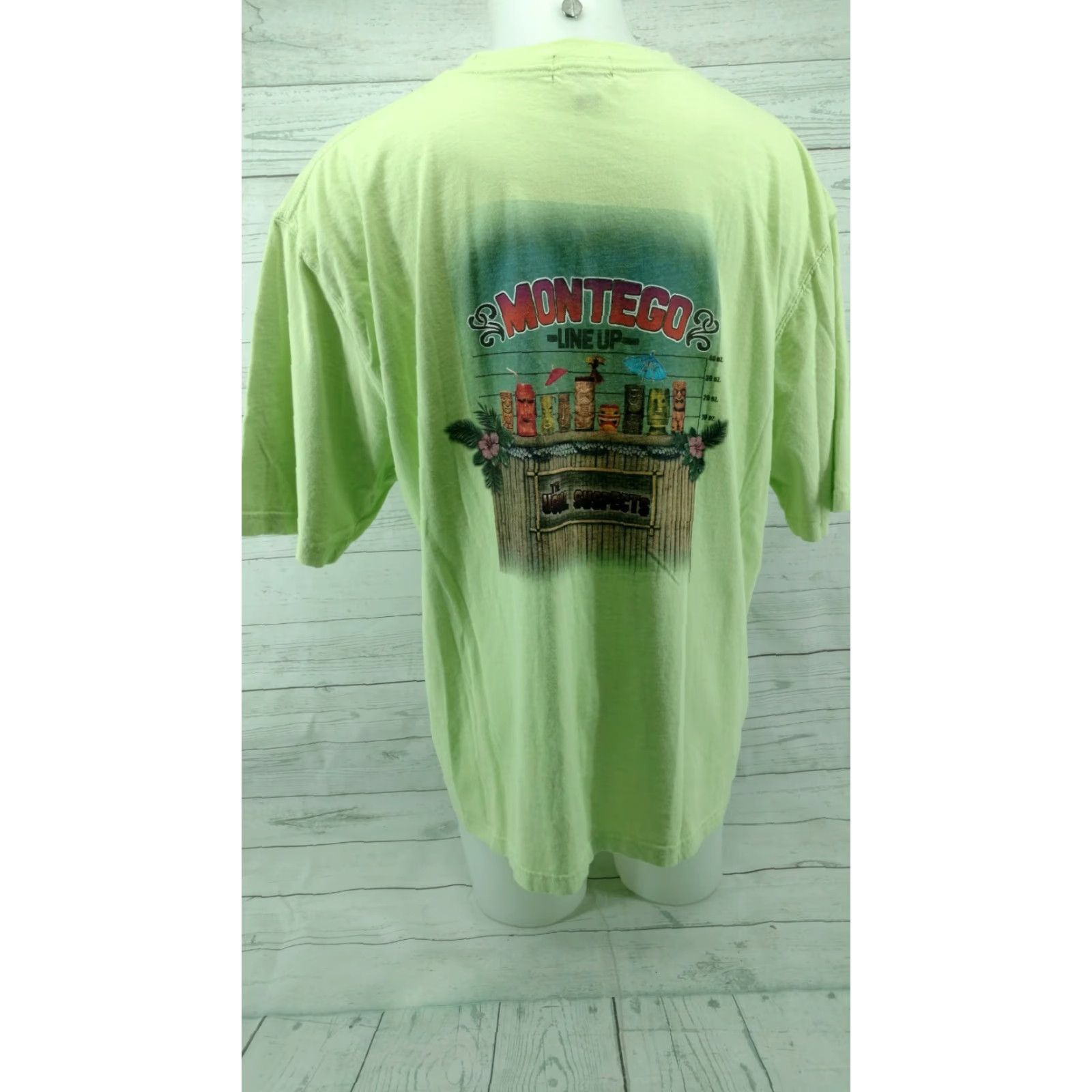 Vintage Montego Mon Mens XL Green T Shirt Crew Neck Short Sleeve Tiki Bar Line Up Regular Cotton Shirt Womens? Size US XL / EU 56 / 4 - 6 Thumbnail