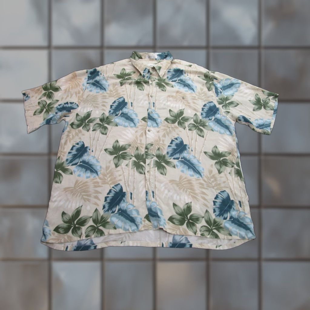 Pierre Cardin VINTAGE Pierre Cardin Shirt Mens 2XL Beige Blue Green Floral Hawaiian Aloha Short Sleeve Button-Up Size US XXL / EU 58 / 5 - 1 Thumbnail