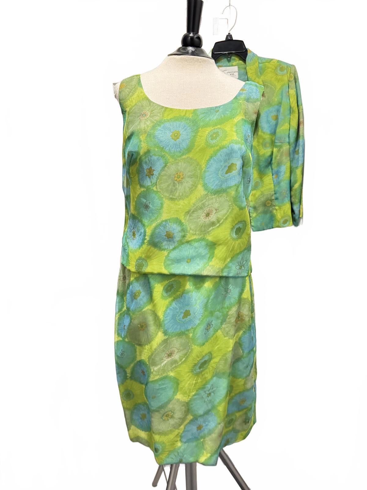 Designer Vintage 1960s Vibrant Floral Three Piece Skirt Suit Set Size M / US 6-8 / IT 42-44 - 2 Thumbnail