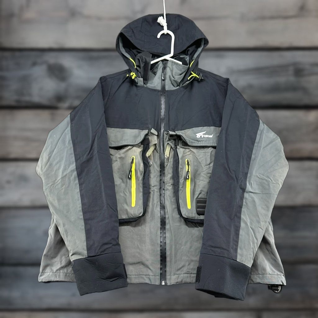 Vintage 8 Fans Wading Fishing Jacket Mens L Gray Parka Lined Hooded Cargo Tackle Utility Pocket Size US L / EU 52-54 / 3 - 1 Thumbnail