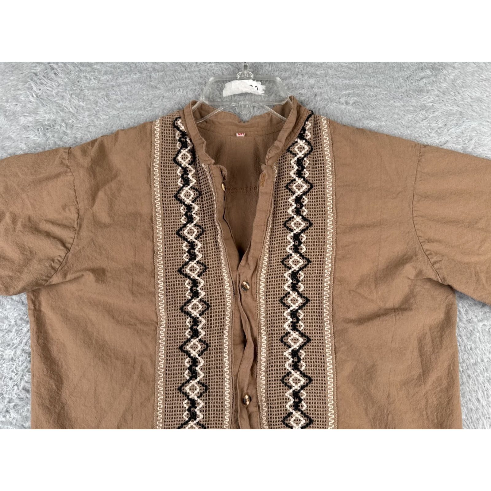 Vintage Shirt Men Medium Brown Button Up Maderin Collar Short Sleeve Island Living Beach Size US M / EU 48-50 / 2 - 4 Thumbnail