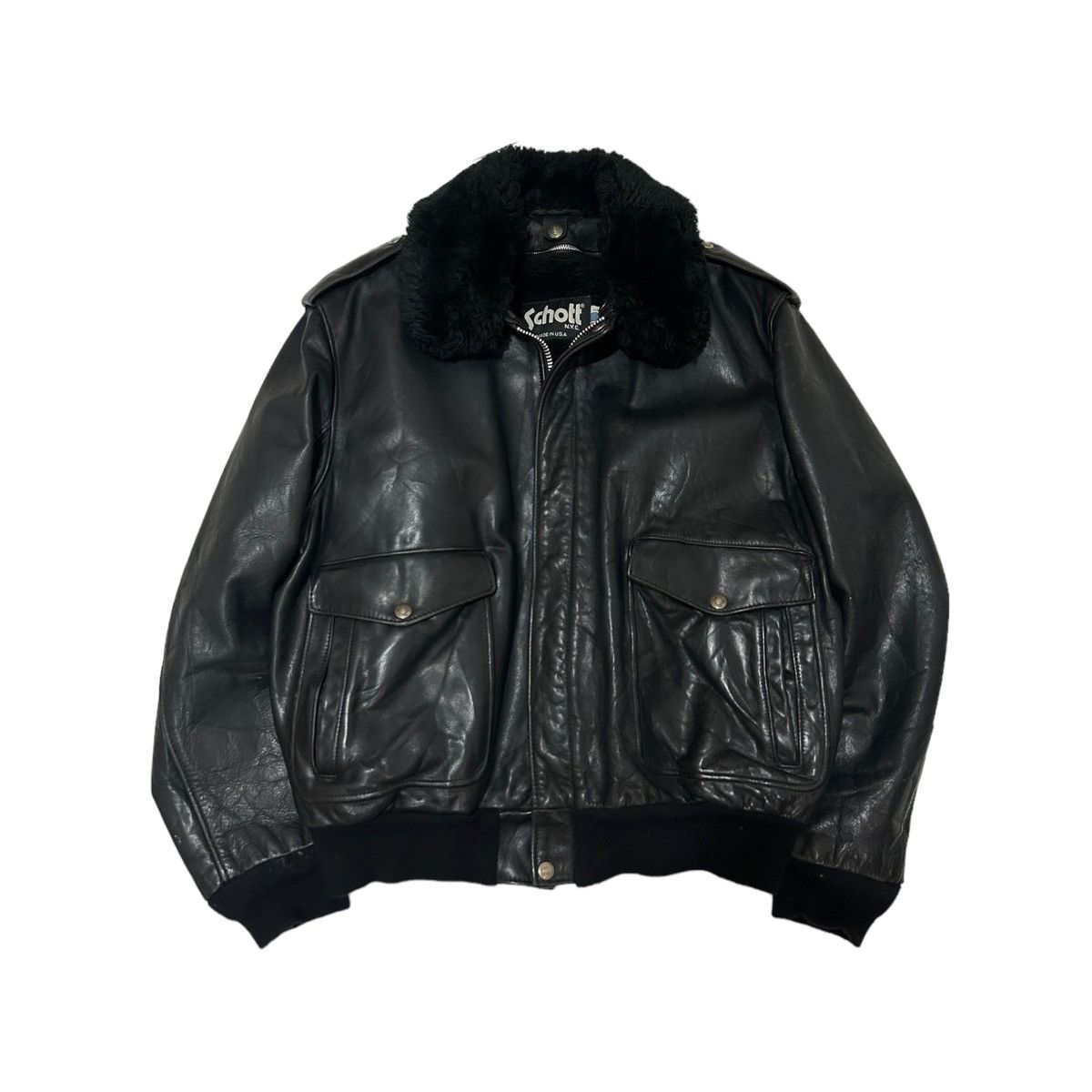 image of Leather Jacket Schoot A-2 Naked Cowhide Leather Flight Jacket in Black, Men's (Size Large)