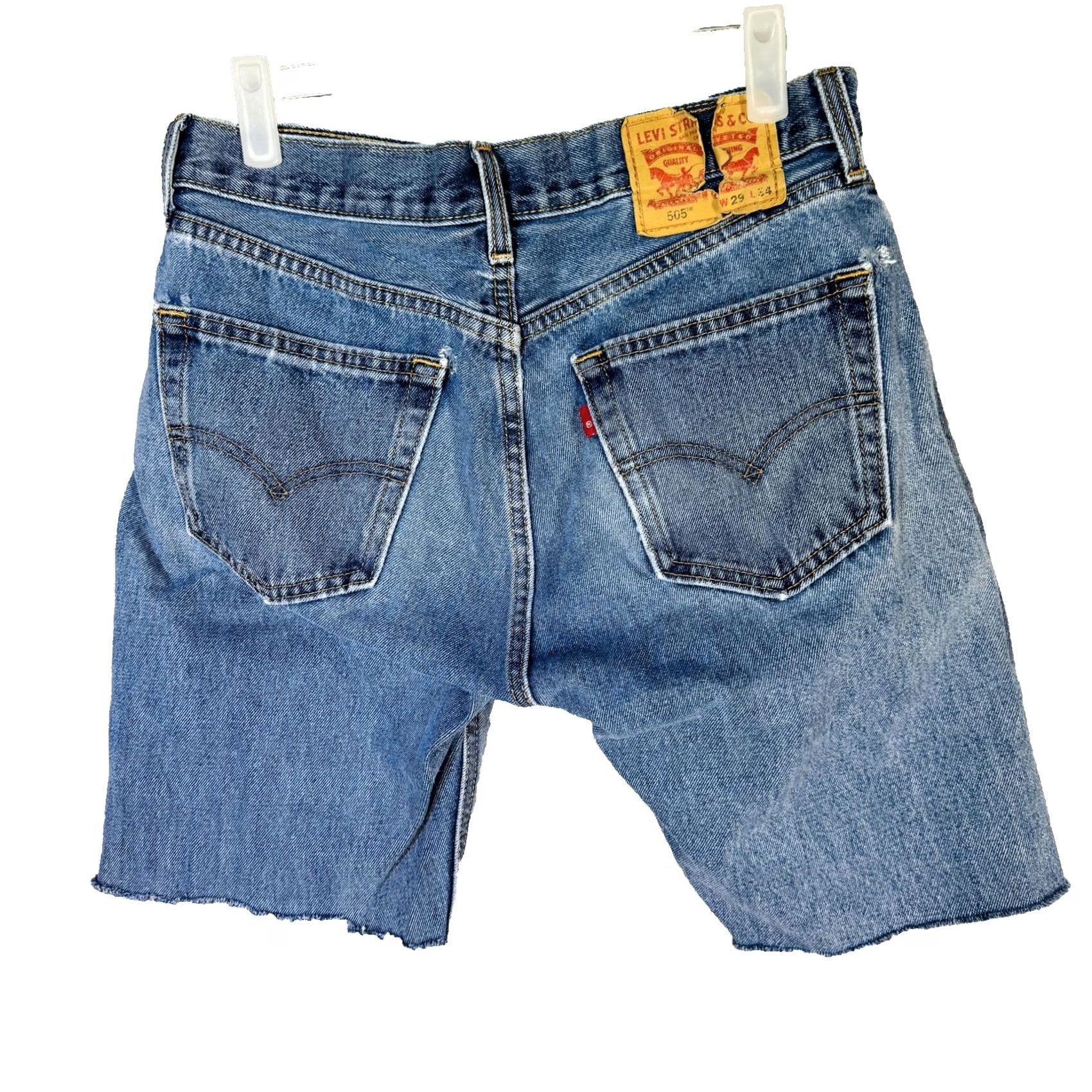 Levi's Levi's 505 Denim Shorts Bermuda Blue 29 Mens Regular Inseam 8 Distressed Pockets Zip Fly Cutoff Raw Hem"} Size US 29 - 5 Thumbnail