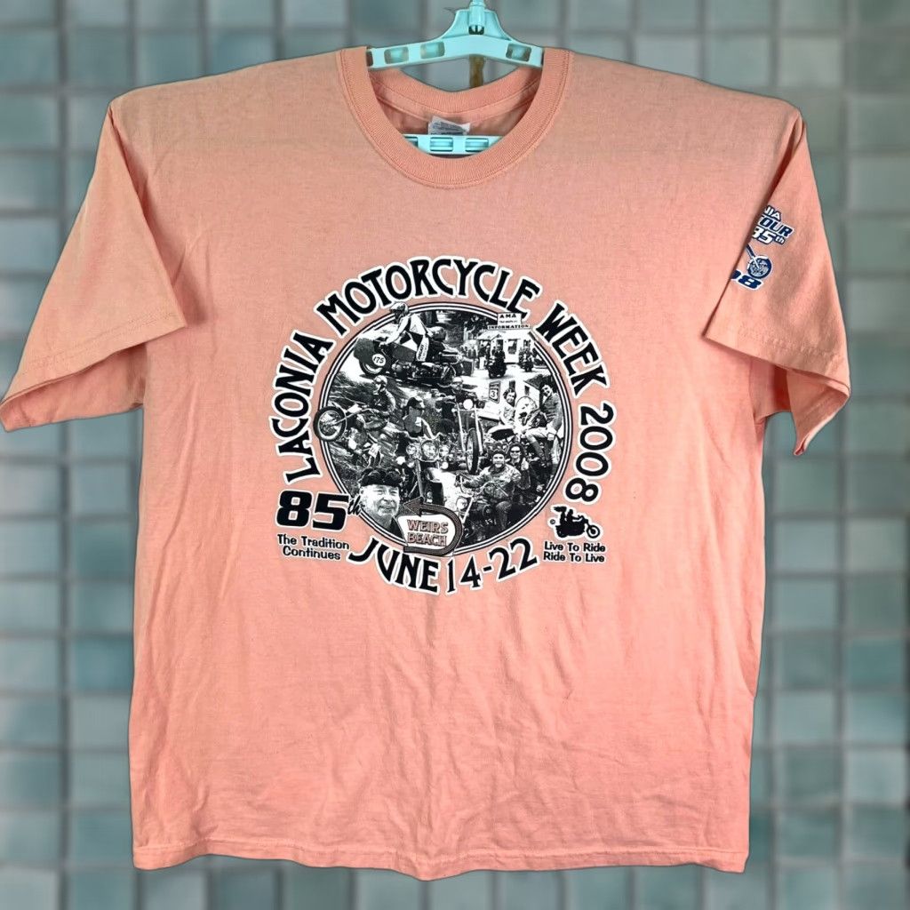 Gildan Gildan Ultra Cotton T-Shirt - Adult XL Orange - Graphic Print - 2008 Laconia 85th Motorcycle Rally - Mens Short Sleeve Size US XL / EU 56 / 4 - 1 Thumbnail