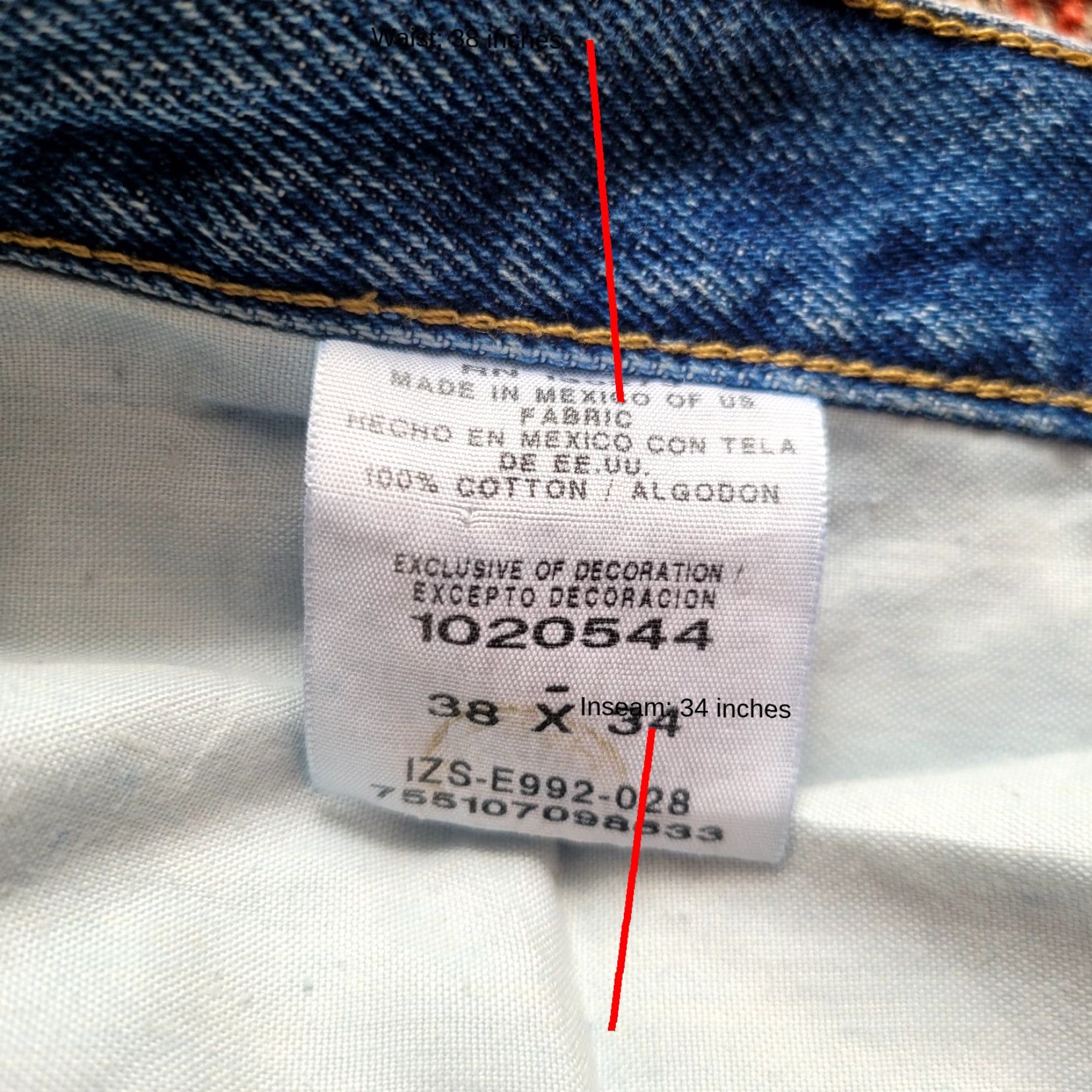 Lee VINTAGE Lee Jeans - Main Brand Lee - Jeans - W38 L34 - Straight-Leg - Medium Blue - Cotton - 5-Pocket - Denim - Regular - Unisex Adults - Vintage Size US 38 / EU 54 - 4 Thumbnail