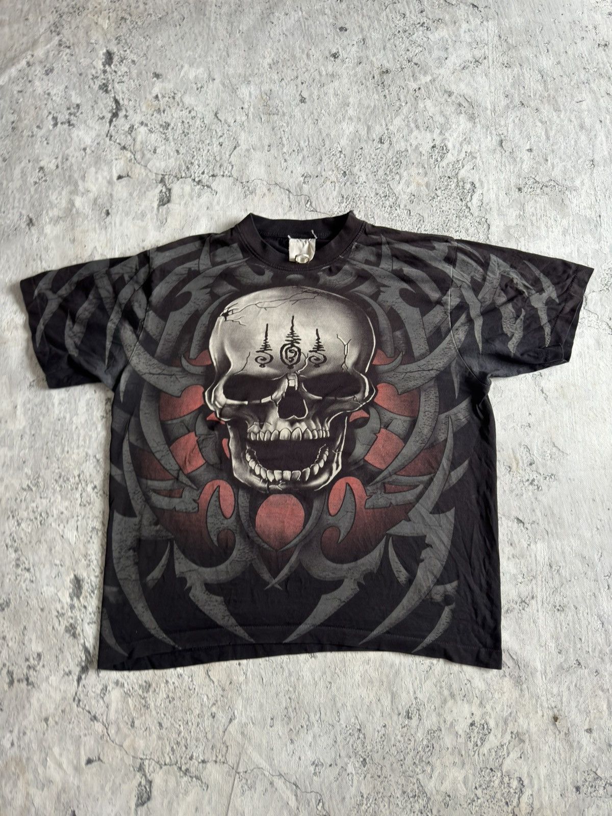 Band Tees × Vintage 1990 SKULL FACE TEE ALLOVER Single Stitch Size US XL / EU 56 / 4 - 1 Thumbnail