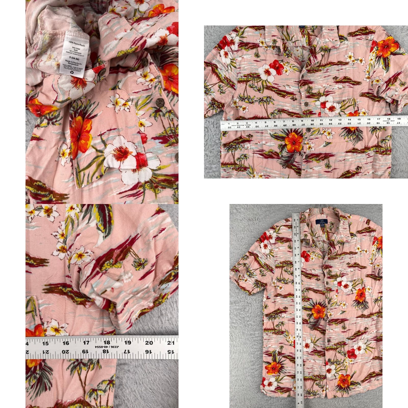 George VINTAGE George Shirt Men Small Pink Floral Palm Island Print Hawaiian 100% Rayon Pocket Mens Regular Short Sleeve 34in Chest Calm? Size US S / EU 44-46 / 1 - 8 Thumbnail