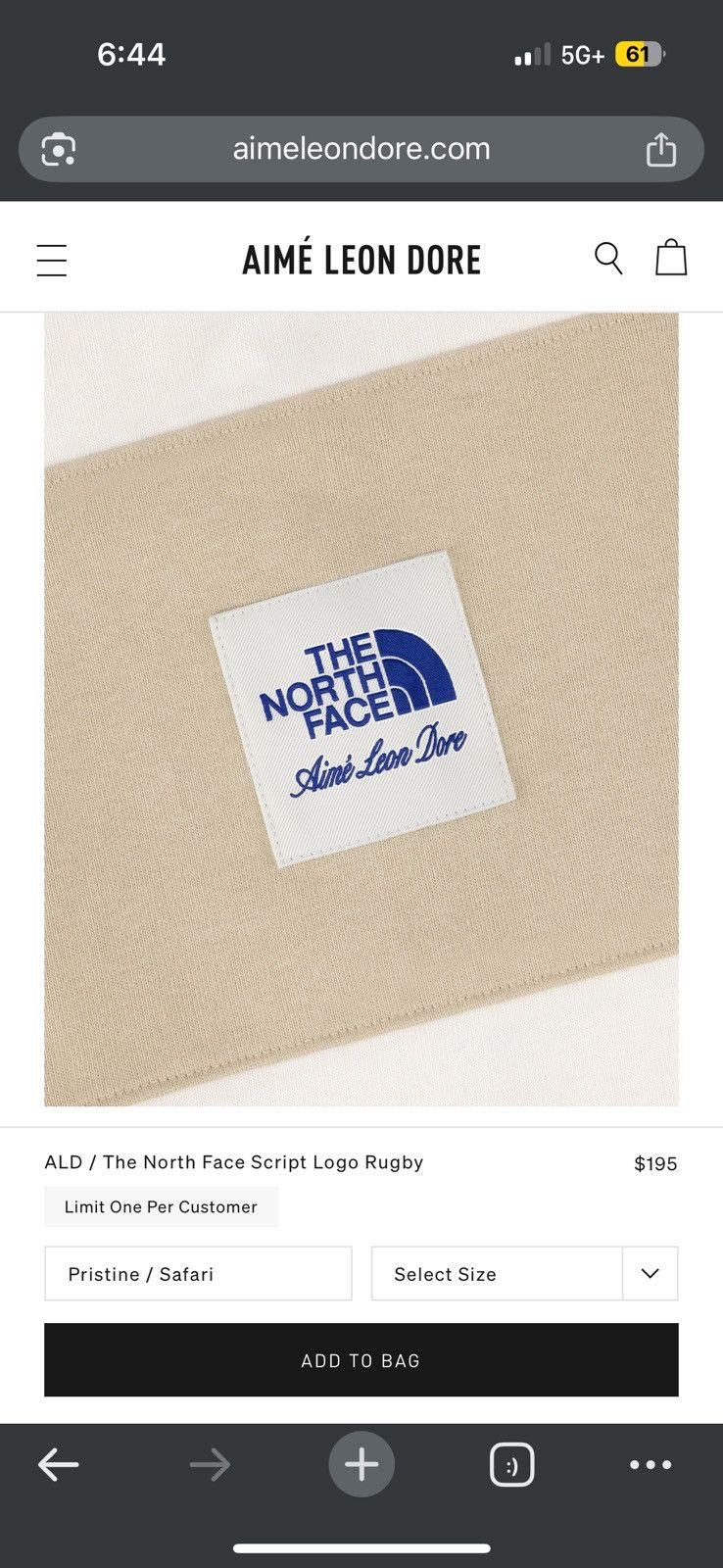 Aime Leon Dore North Face Face Script Logo Rugby - XL