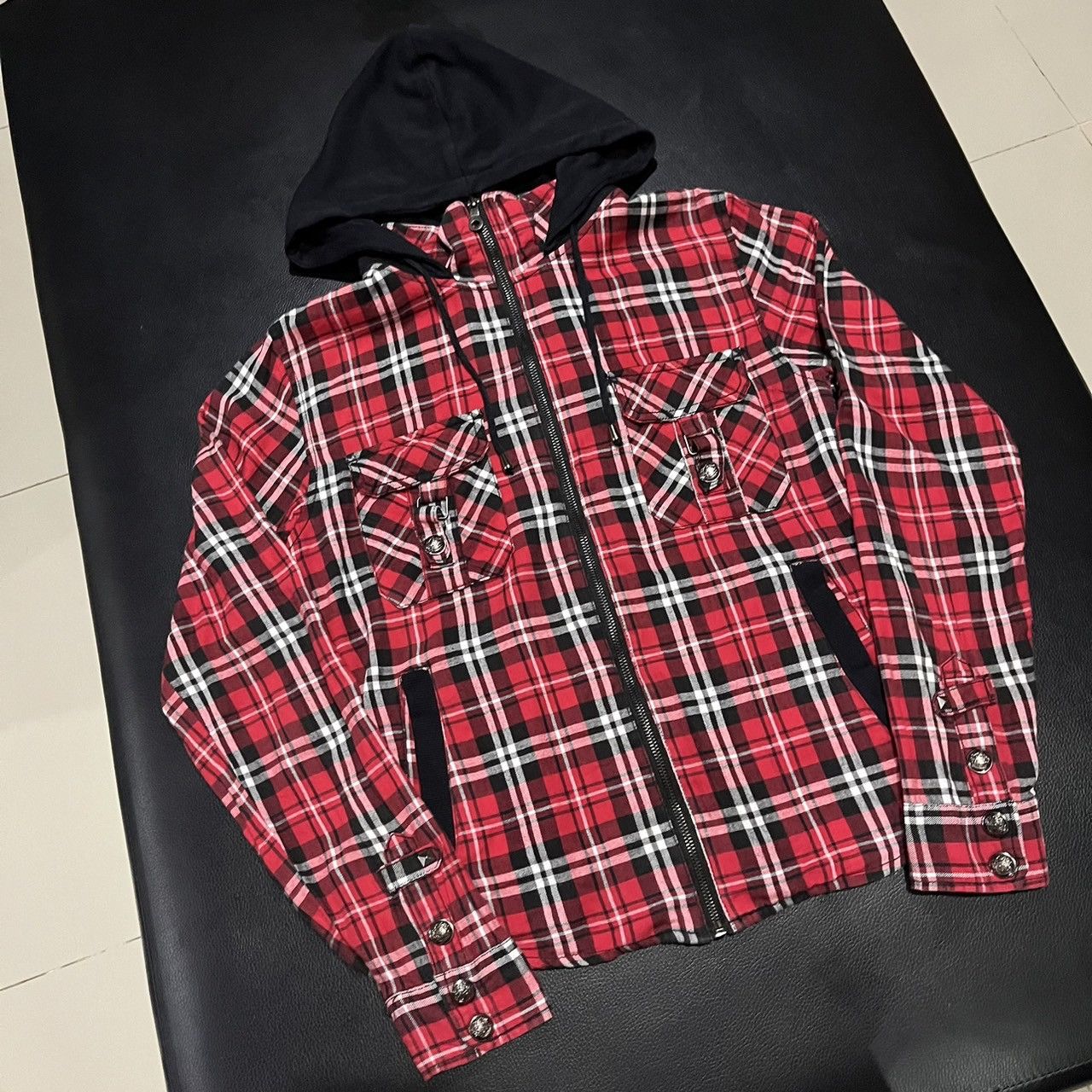 Japanese Brand Clone Devgru Visual Kei Japanese Style Red Plaid Zip Hooded Size M / US 6-8 / IT 42-44 - 3 Thumbnail