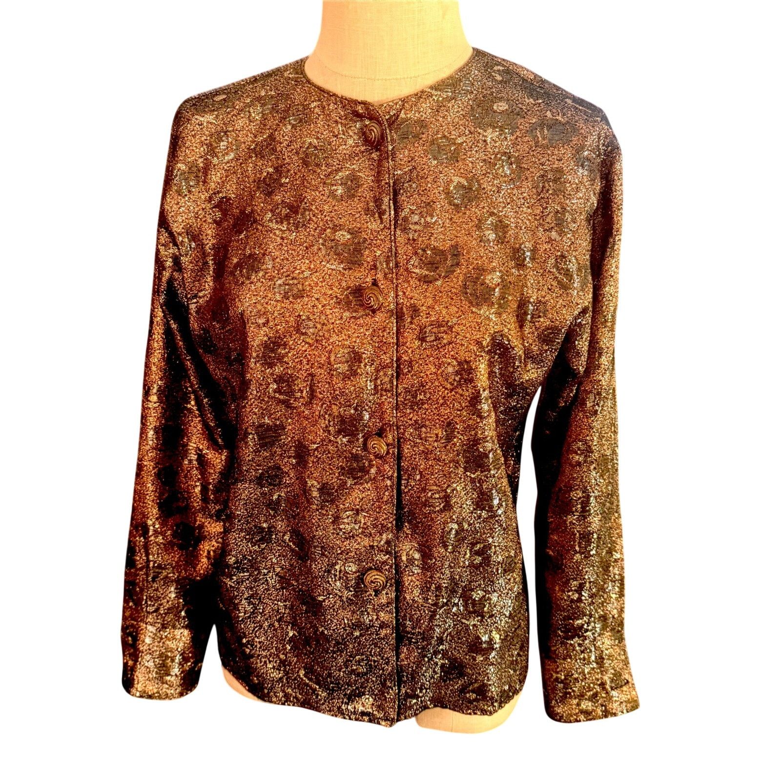 Anne Klein 90s Bronze Copper Metallic Brocade Evening Jacket Size M / US 6-8 / IT 42-44 - 1 Thumbnail