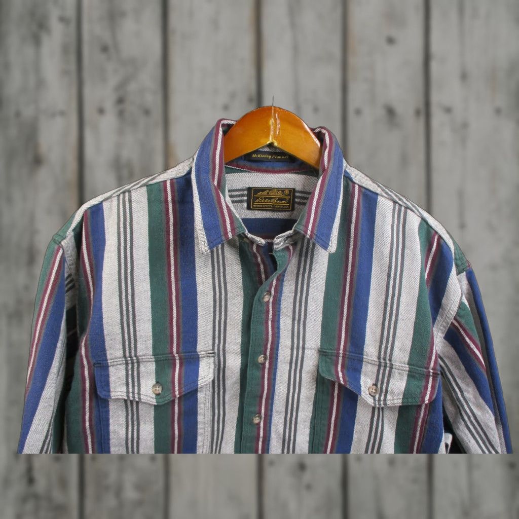 VINTAGE Eddie Bauer Shirt Mens XL Multicolor Striped Flannel Button-Up 90s Outdoor Classic Mens
