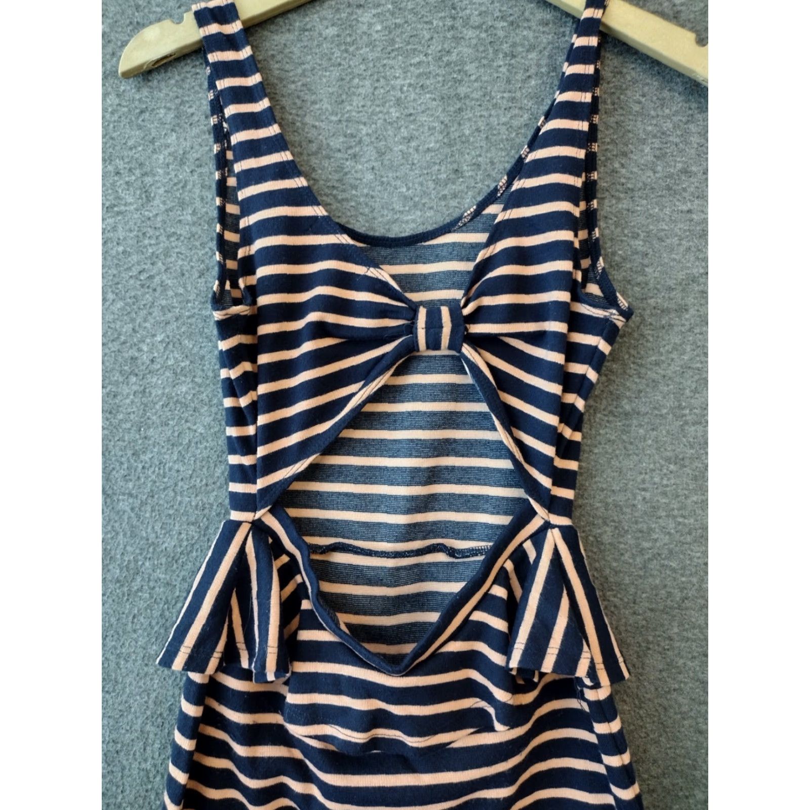 Vintage Love, Fire Striped Sleeveless Peplum Dress Back Open Tan/Blue Size S Size S / US 4 / IT 40 - 5 Thumbnail