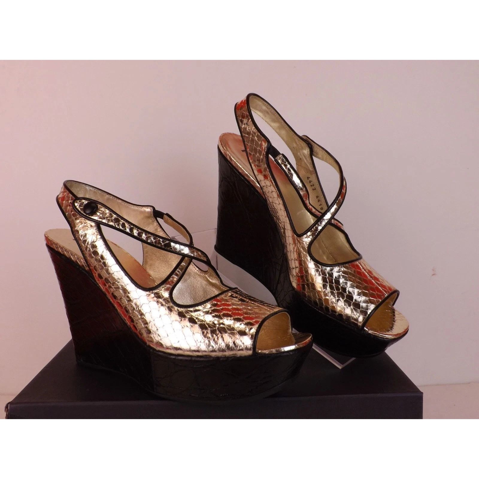 Prada PRADA 1K73 LITE GOLD SNAKE PRINT LEATHER PLATFORM SANDALS 40 Size US 10 / IT 40 - 2 Thumbnail