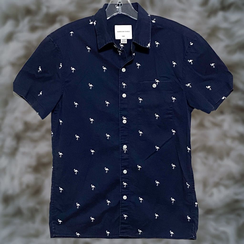 American Eagle Outfitters American Eagle Outfitters Shirt Mens XS Button-Up Flex Flamingo AOP Cottage Beach Travel Resort Spring Summer Nautical Beachwear Preppy Boys/Gents Size US XS / EU 42 / 0 - 1 Thumbnail