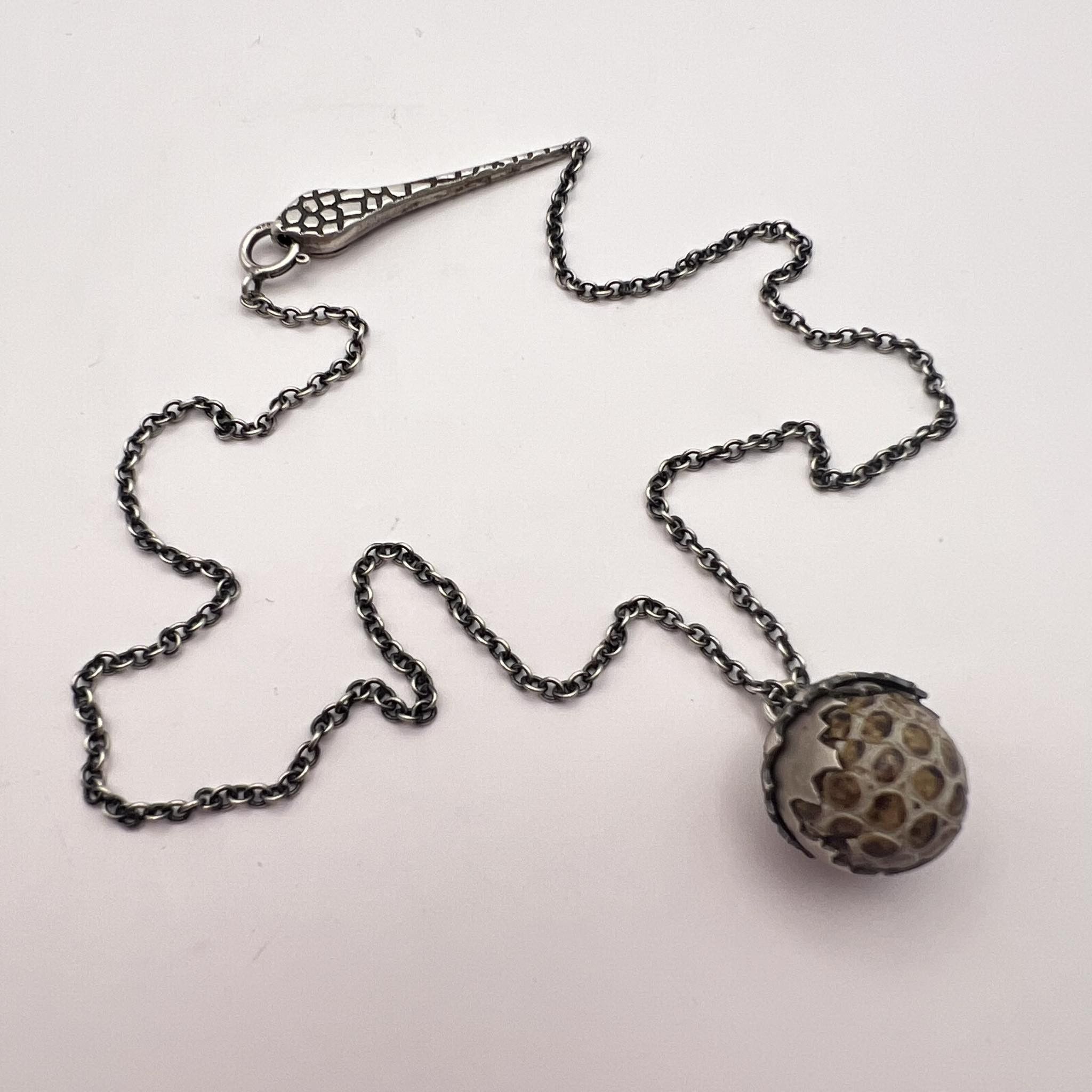 Vintage Sterling Silver 925 Necklace Snake Leather Pendant