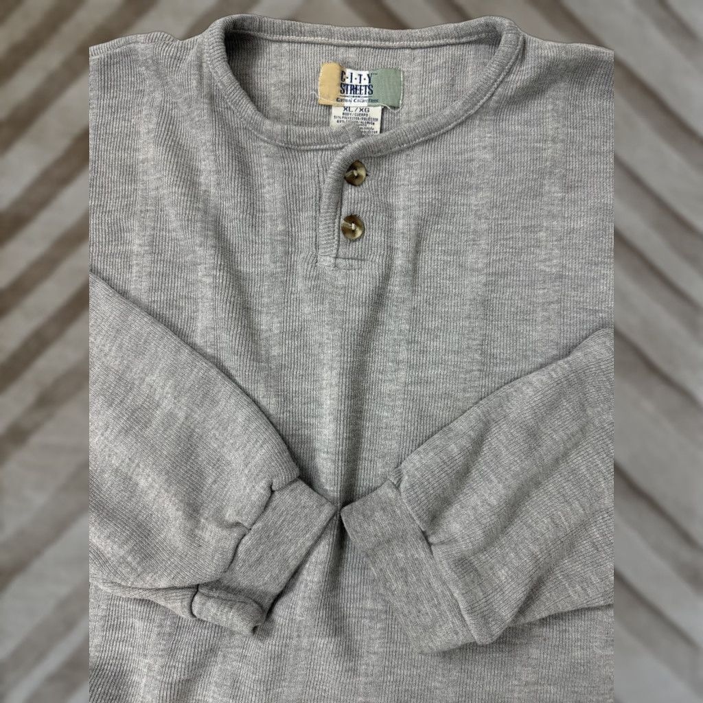 Vintage VINTAGE City Streets Henley Shirt Mens XL Oversized Heavyweight Grunge 90s 50s Bohemian Hippie Hipster Outdoor Gray Size US XL / EU 56 / 4 - 1 Thumbnail