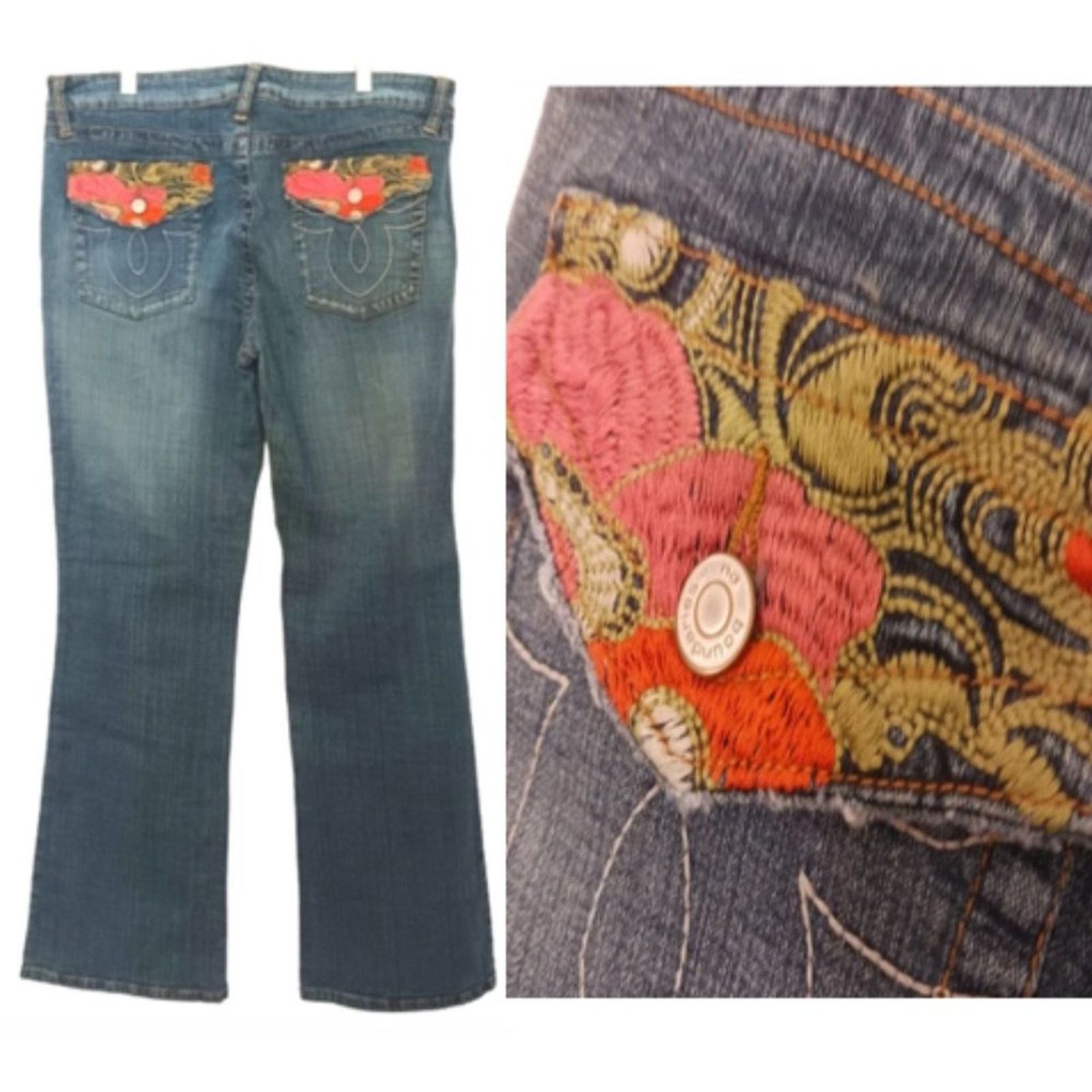 Other No Boundaries Jeans 36 W Blue EMBROIDERED Flare Boho Cottage Size 36" / US 14 / IT 50 - 1 Thumbnail