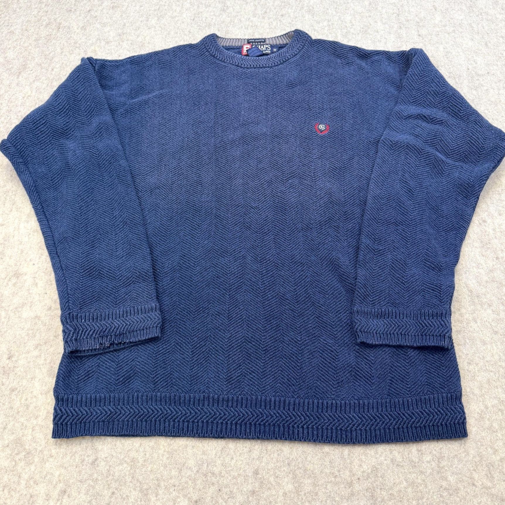 Chaps Chaps Ralph Lauren Sweater Mens Medium Blue Cotton Herringbone Knit Pullover Size US M / EU 48-50 / 2 - 2 Thumbnail