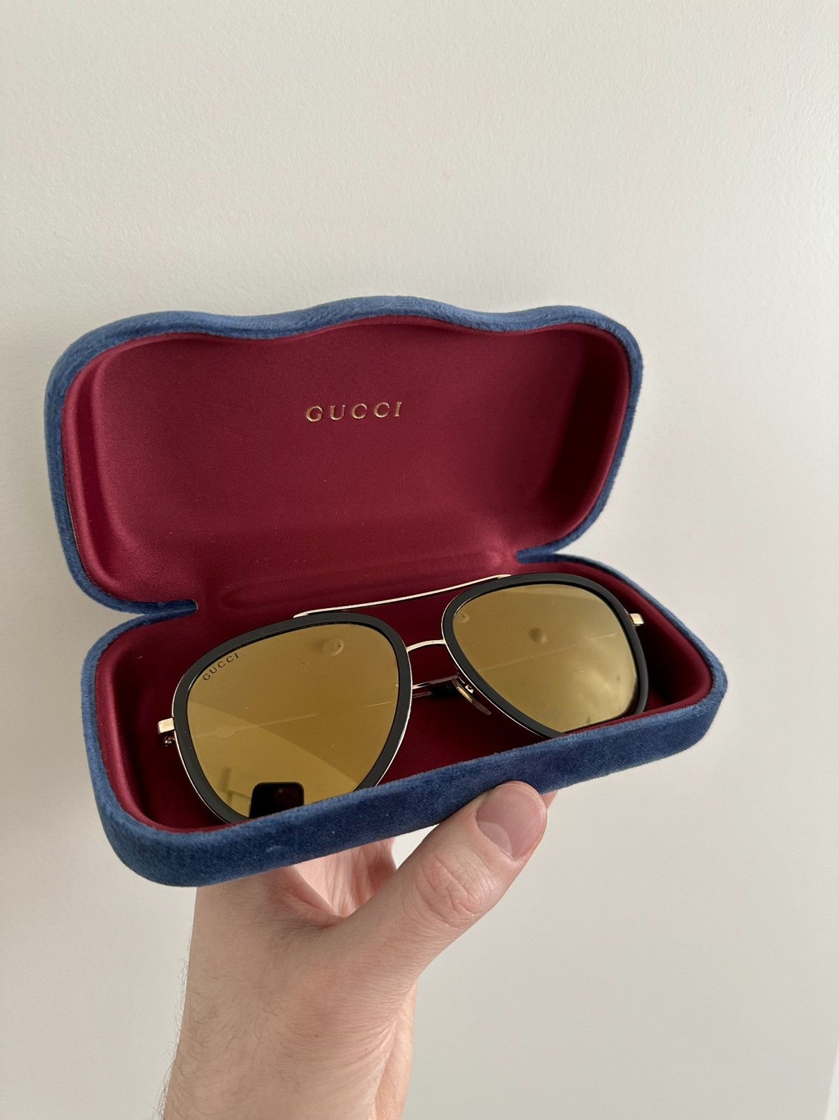 Gucci Gucci Aviator Pilot Sunglasses Gold Black 57mm Size ONE SIZE - 4 Thumbnail