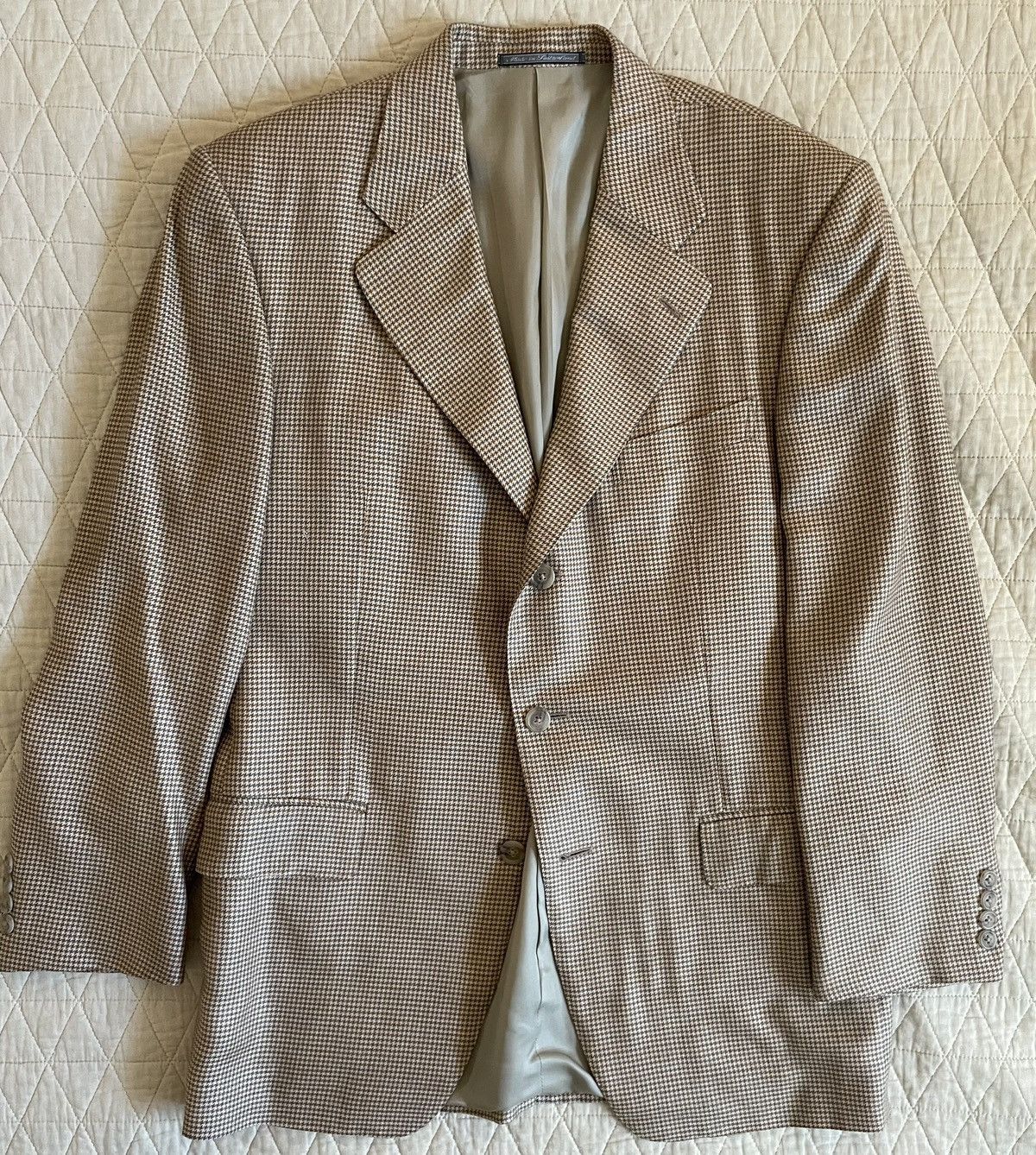 Ermenegildo Zegna × Vintage Houndstooth Check Silk & Camelhair Jacket Size 38R - 1 Thumbnail