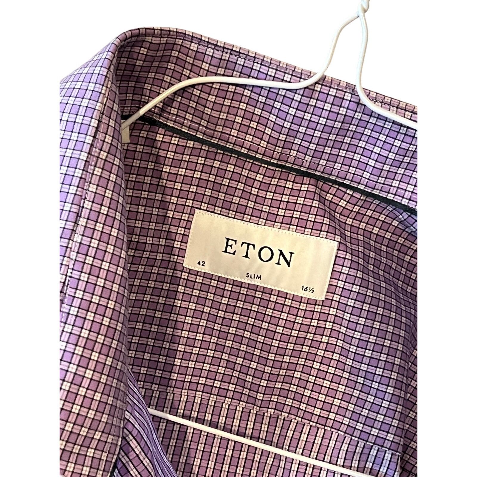Eton Eton SlimPurple Checked Button Down Dress Shirt Mens 42 16.5 Size US XL / EU 56 / 4 - 3 Thumbnail