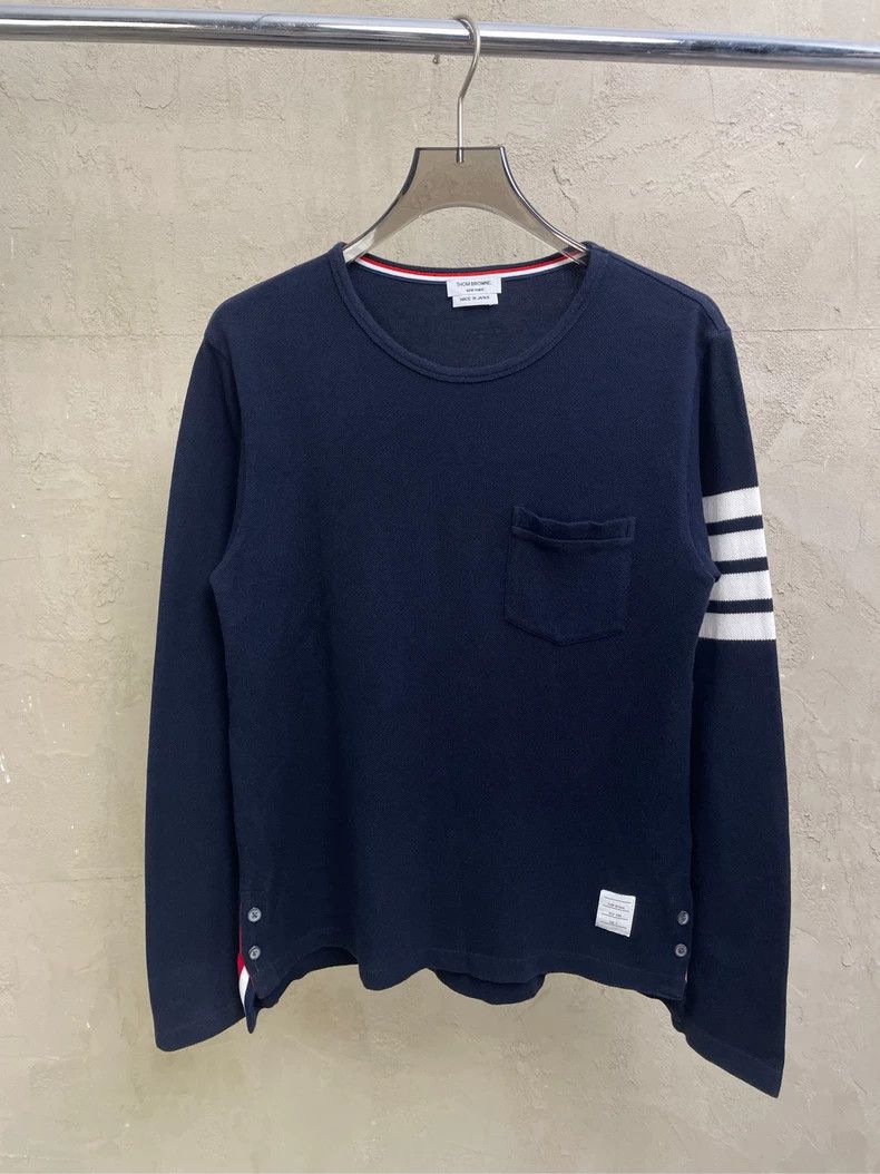 Thom Browne Thom browne Dark blue four-striped round-neck sweatshirt 25 Size US XS / EU 42 / 0 - 1 Thumbnail