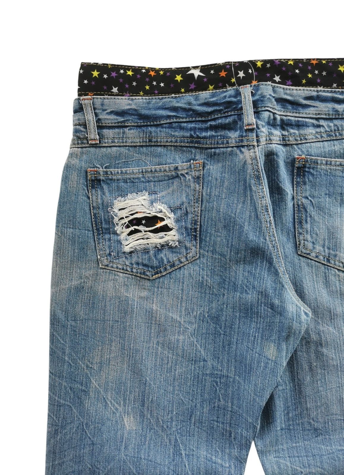 Japanese Brand Vintage Double Waist Distressed Jeans Star Waistband Size US 32 / EU 48 - 5 Thumbnail